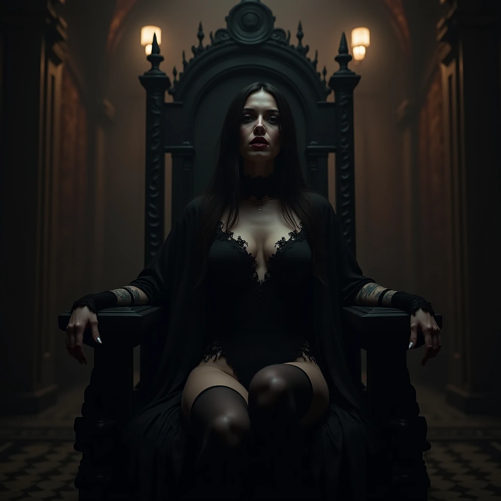 Beautiful gothic vampire, beautiful face. sexy transparent dress. detailed.  Sitting at a marble table. convent, gloomy crypt. Lots of candles around. Chandeliers.  cathedral glass windows. Dim lighting. Medieval Gothic style. 1:1 hyperrealistic,  cinematic,  4k  8k. 