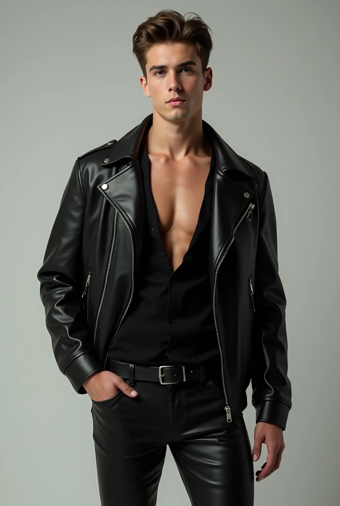 generate a master photograph describing a shapely Handsome Man, a full-body shot of a male fitness model dressed in a stylish, dark melanin, casual outfit suitable for a city day out, (8K, best quality), smile, no beard,clean-shaven, smooth complexion, clear features, young-looking, brown hair, black hair, (hard chest, six pack, v cut), wearing a trendy bomber jacket, fitted dark jeans, and fashionable sneakers, standing in front of an urban backdrop, such as a brick wall or a modern building, (He has sexy hard chest, Most sexy v-cut , Most sexy six pack), Manly, Mancore, (He has fit chest, sexy six pack, sexy v-cut, extremely sexy hips), (dark skin, glistening skin, beautiful complexion), shot on Fujifilm superia, (Studio soft light, high detail, cinematic lighting, rim lighting), Style: (hyperrealistic, by DynastySeries FashionNova, photo, {{{masterpiece photography}}}, analog photograph, professional fashion photoshoot, trending on artstation, synthwave, krrrsty), Quality: (photographed, masterpiece, highest resolution), Definition: (highres, sharp focus, 8k uhd, ultra photo-realistic resolution), Film: (80 mm, shot on portra 120, shot on Fujifilm), Resolution: (extremely detailed, (sharp focus:1.5), cinematic lighting, dramatic lighting, ultra photo-realistic), luxury: