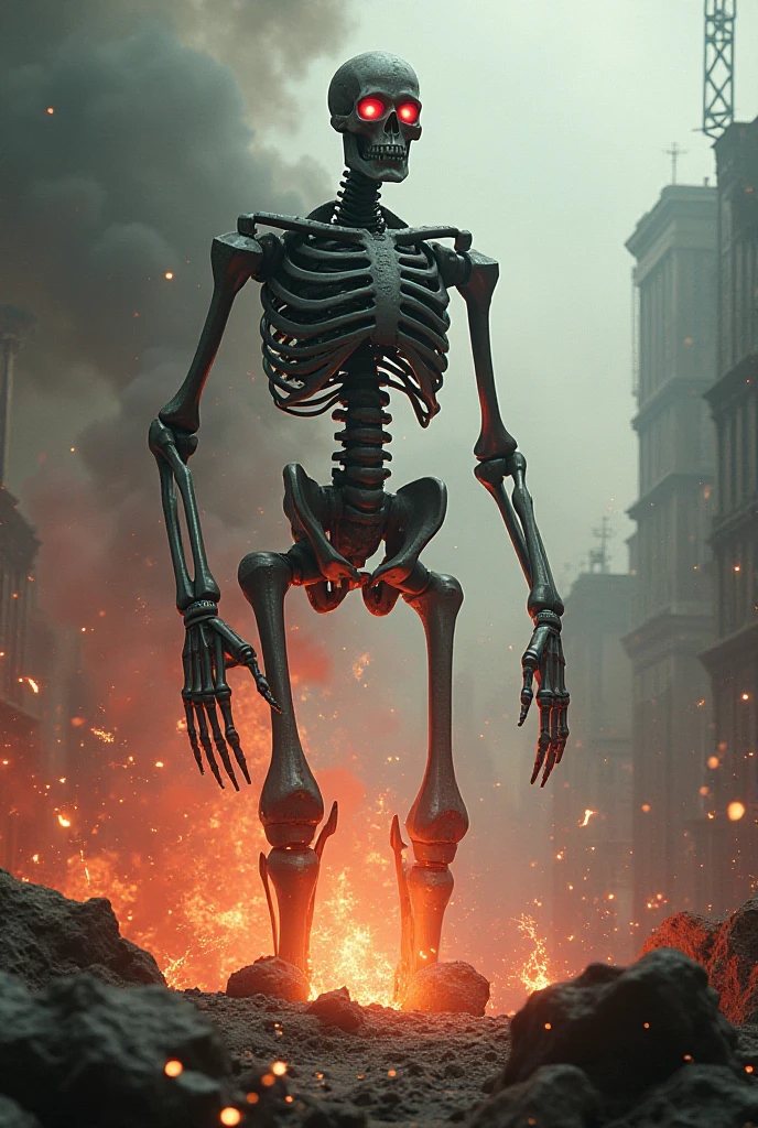 giant biological irradiated zombie, skeleton face, giant skeleton, body all, anime art.