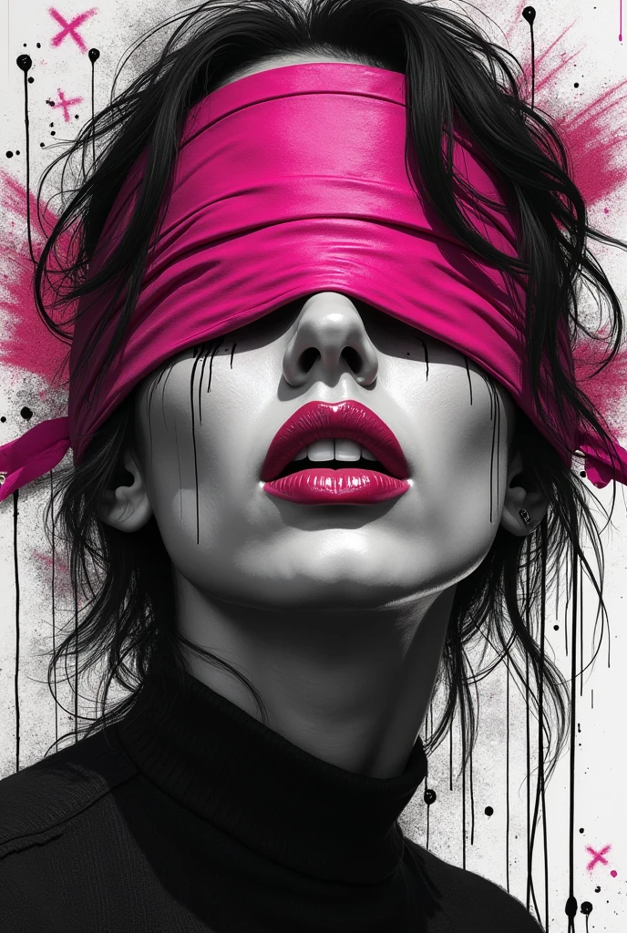 paiting, a blindfolded beautiful woman, 