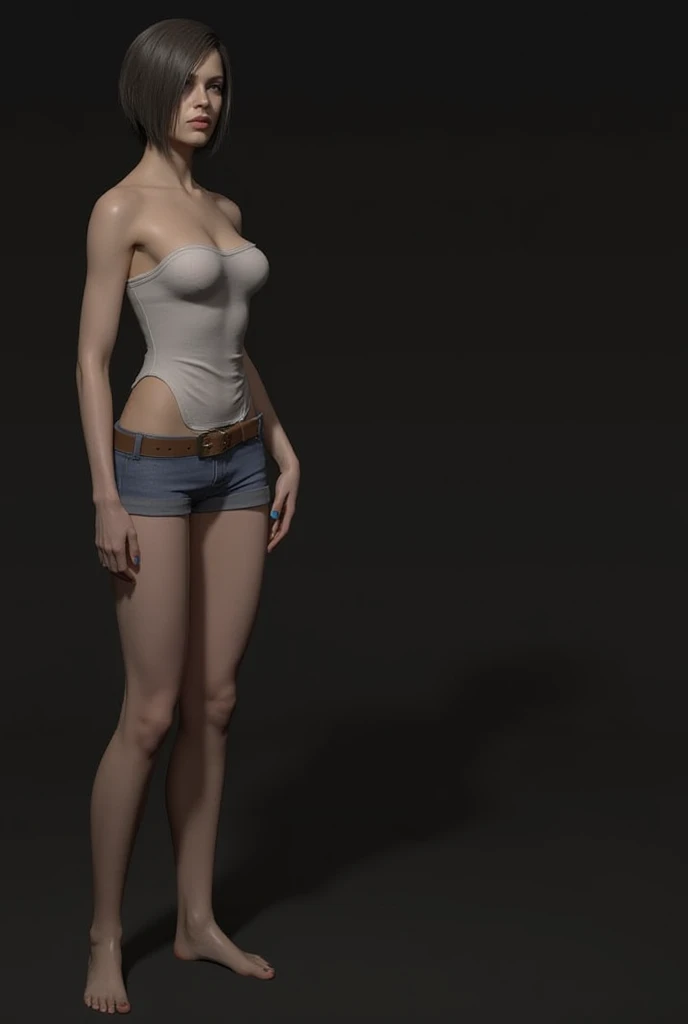 (realistic photo:1.2) a full body image of Sarah Miller she is standing straight,short hairs, wearing a full mini bikini,bikini, n