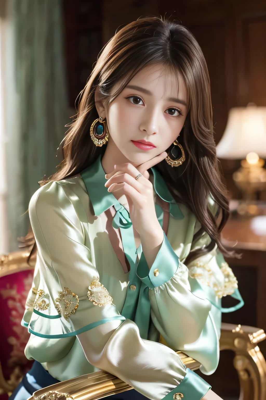 , naken,naken,cloth(0.1),1girll,(enchanced quality:1.4),(Top quality true texture skin), Delicate face,Black hair, Gradient hair, Petite body,(perfect bodies:1.1), There are precious stones on the forehead, rimless eyewears, Sparkling pupils,long eyelasher,grin, hyper photorealism, Cinematic lighting, projected inset, surrealism, hyper HD, Masterpiece, 16k,Lie down,dream on,Wear transparent silk pajamas,Carmelto,Legs slightly open,Tattooed with,Fantasy space,Luxurious space