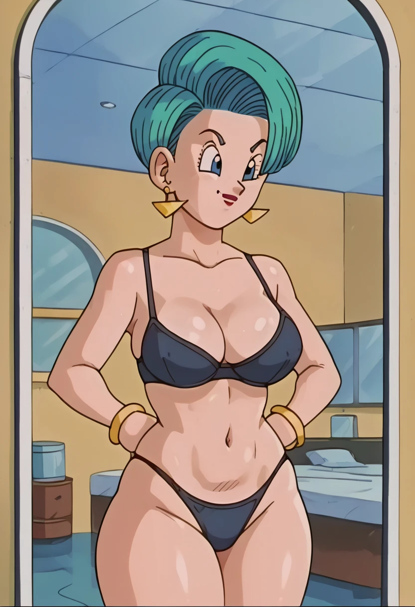 source_anime, score_9, score_8_up, score_7_up, anime screencap,
buu saga, aqua hair, very short hair, bowl cut, blue eyes, wet hair, wet skin, , blushing, blue eyes, muscular female, big muscles, wearing a magical Silver necklace with a Star-shaped cutout around her neck, she has a peniher crotch,, big bulge,, stands with a grinning expression, she is looking down at her own body, she has her hands on her penis masting,.ned on, A bathroom setting.