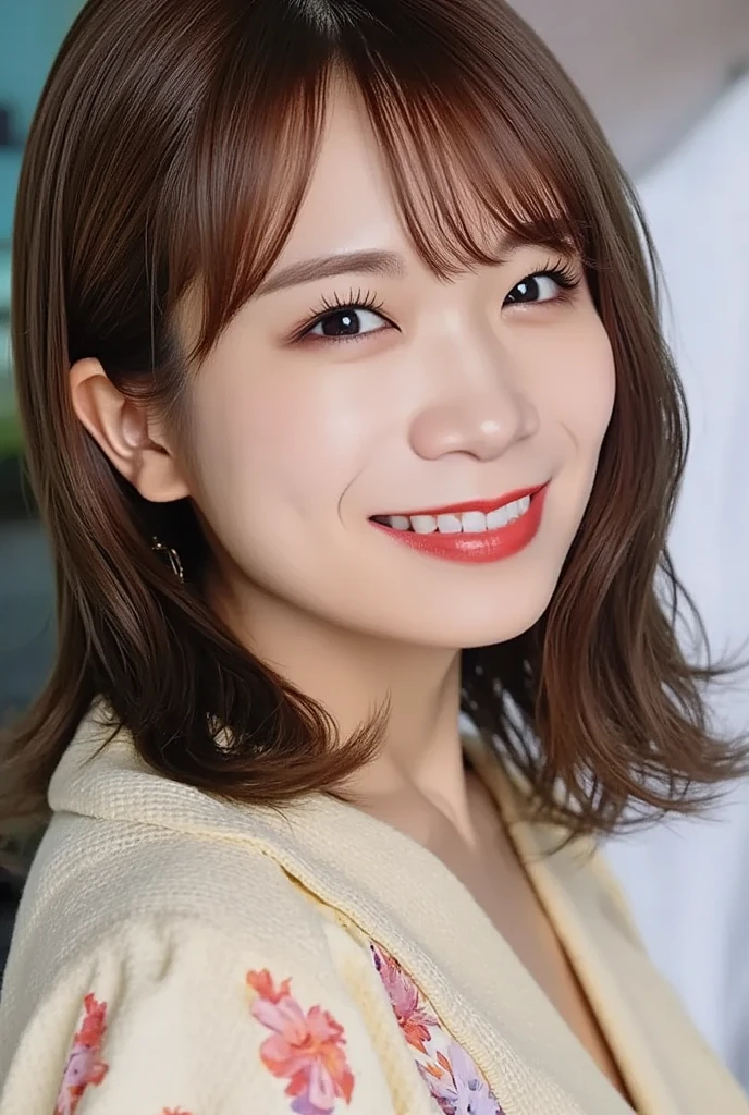  professional fashion model,  model photo shoot ,  Dynamic Perspectives , Attractive and unexpected angles ,  professional camera work,  top quality,  extremely detailed outdoors,  realistic skin texture, ,  high resolution,  accurate,  anatomically accurate, masterpiece,  Awards,  colorful hair,  open mouth , smile,   blurry background  ,  drop shadow,  caustics,  cinematic lighting effects ,  ray tracing,  8k octane ,  cinematography 