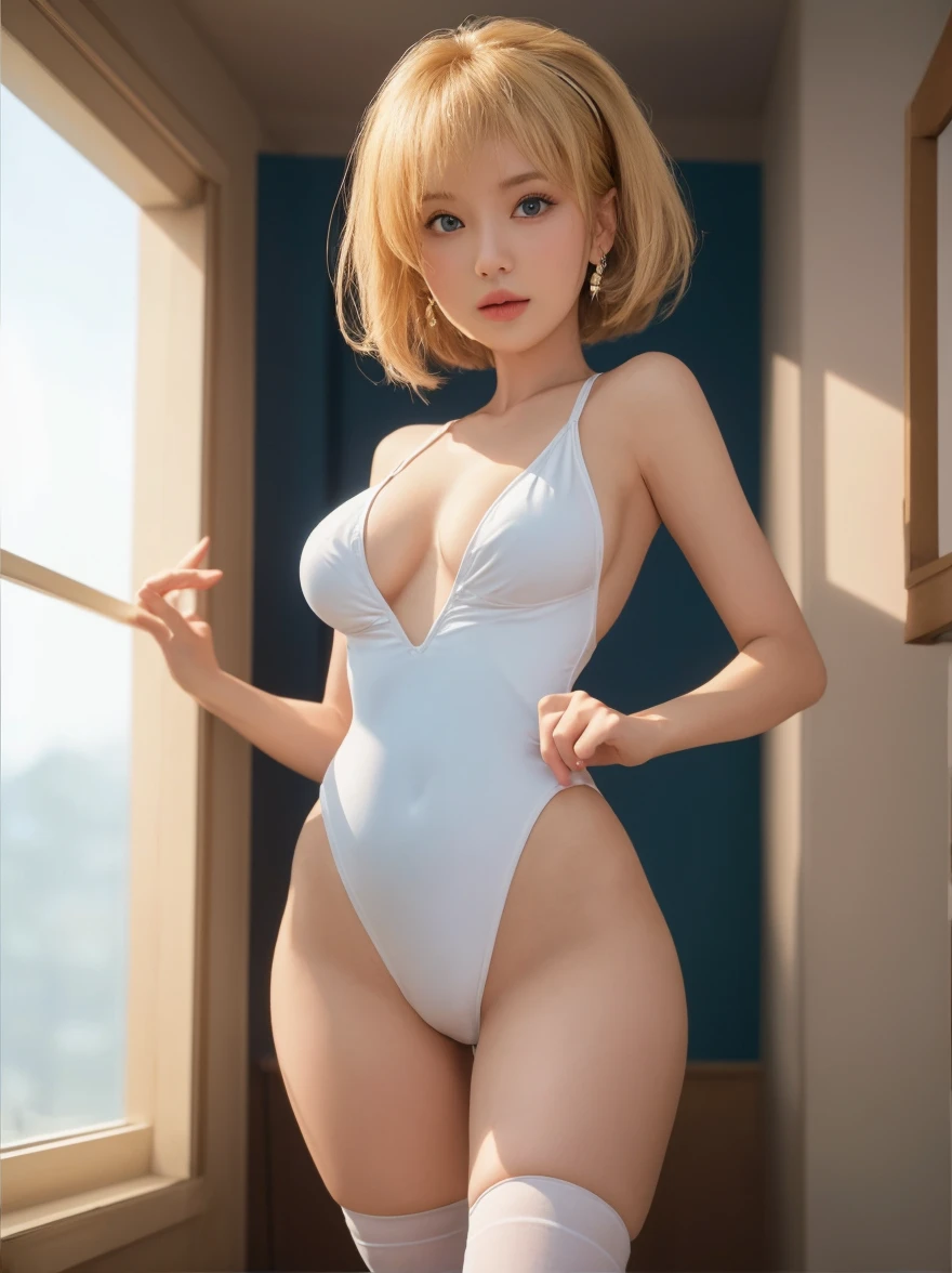 smile、((Fully exposed cleavage))、(((NSFW:1.32))),,(((a very young child:1.44))),(very short hair),(whole body,( A:1.3),(SF),full body,(cute),((masterpiece)),(sexy pose),(Red combat swimsuit),(small breasts),glowing skin,
break
(silver hair),detailed and beautiful eyes,aqua eye,15 yg hair,delicate beautiful face,Happy,stained glass background