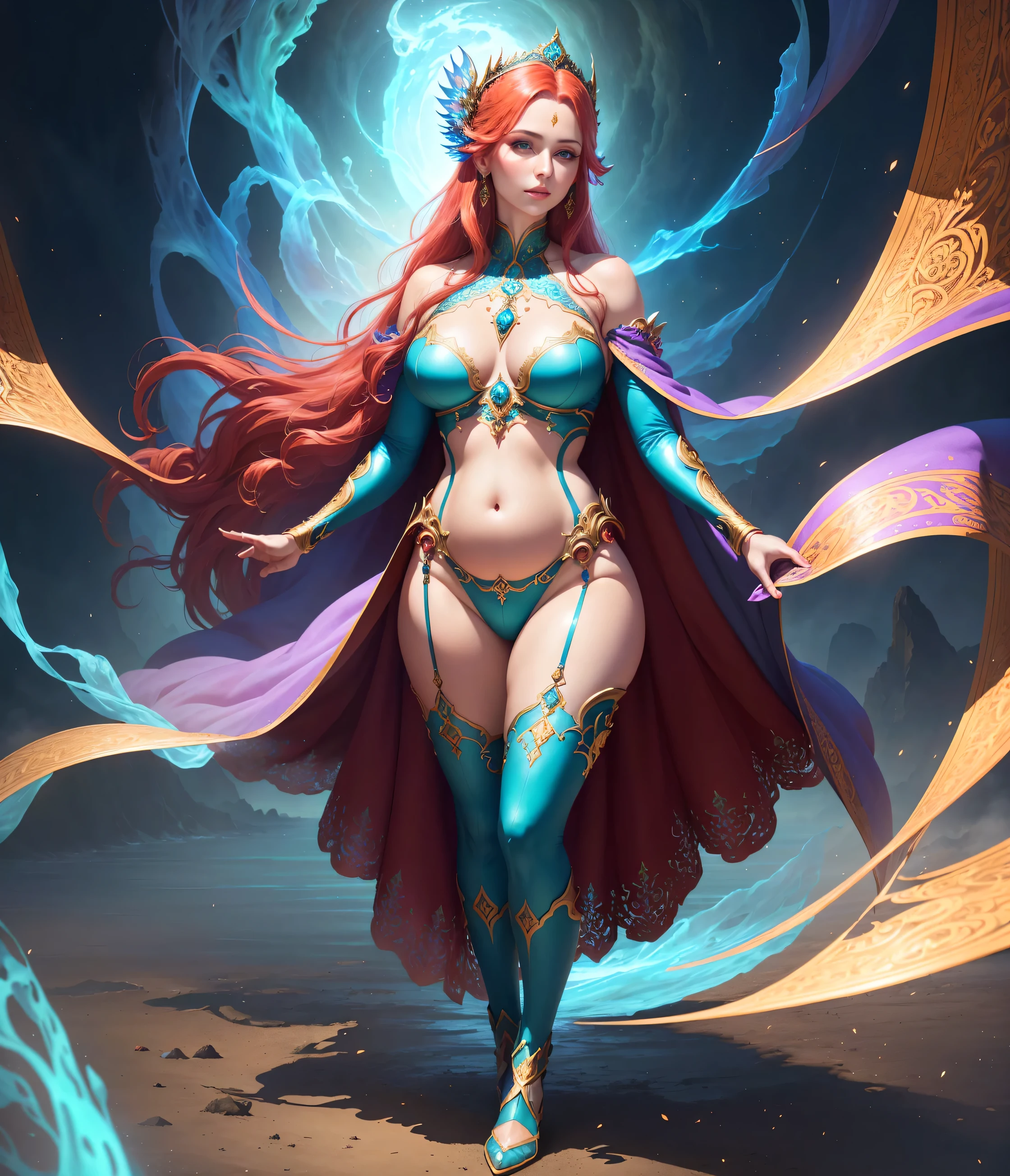 a Queen without face , thicc and calm, and fiery hair ,on a throne of a neutron star --auto --s2