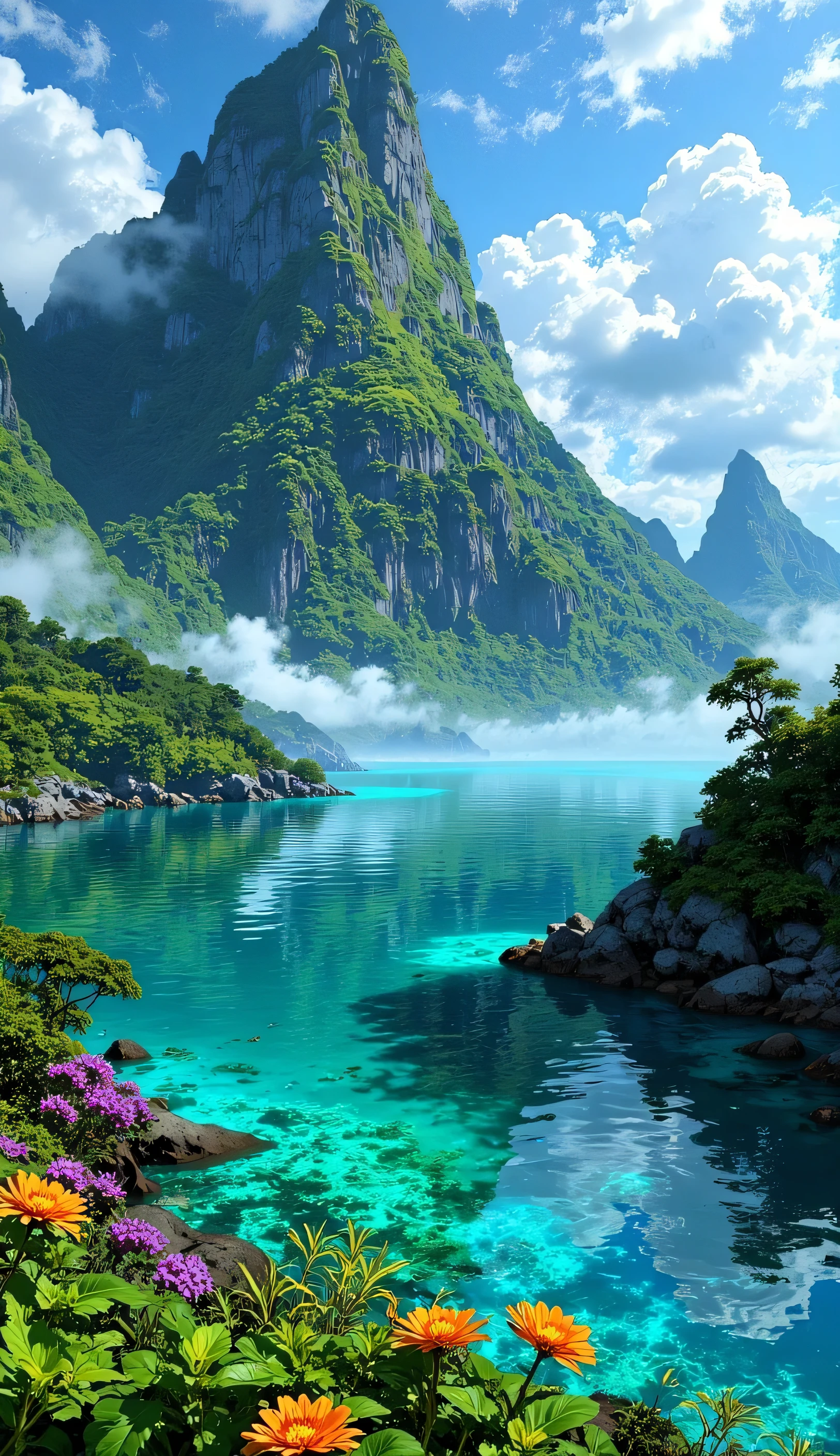 Beautiful green mountain with lagoon