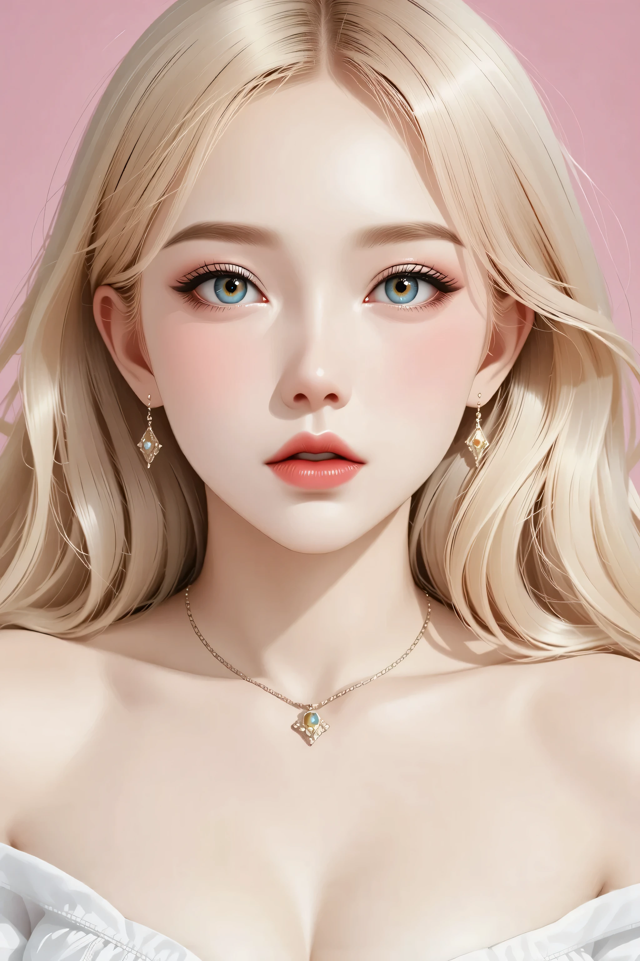 1 very young japanese girl, blonde hair, blushing, Shy, Red lips, mouth open, winking, cute overload, pale face, close up shot, Sweet, small breasts, ((best quality)), ((masterpiece)), (detailed), big expressive blue eyes, Slender、solid pink background, cute pose, sailor suit, cleavage, slender legs, thigh highs, skinny, tight round butt,