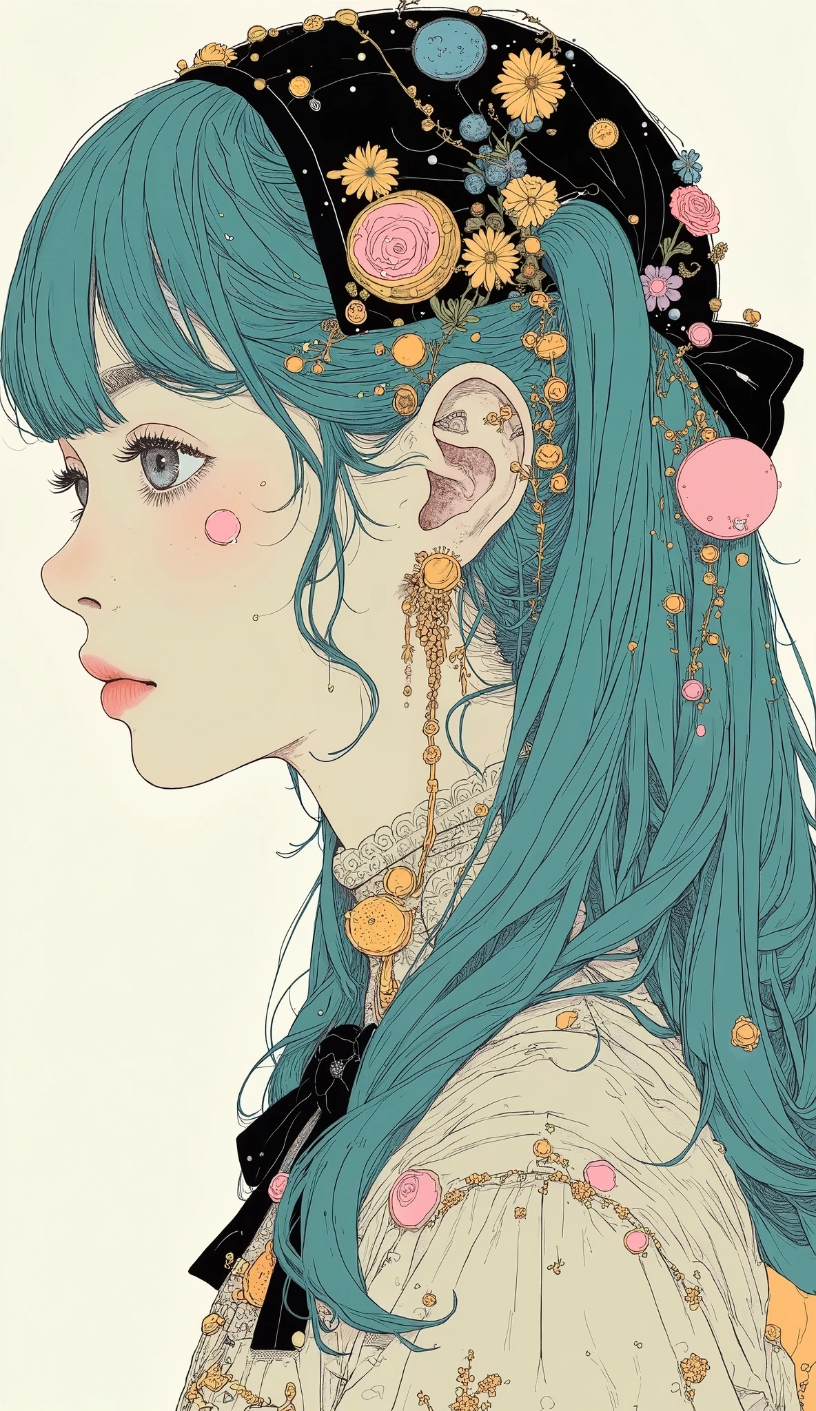 A close up of a person with blue hair and a hat - SeaArt AI