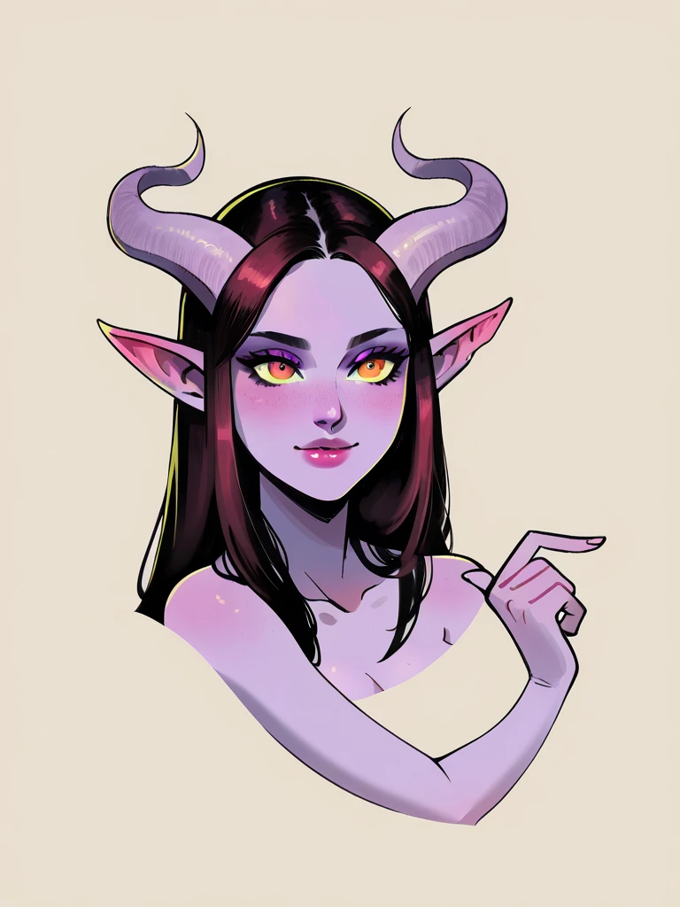score_9, score_8_up, score_7_up, score_6_up, sw4p, 1girl, solo, a gorgeous Tiefling woman, detailed hands, detailed face, tiny tiefling horns, tiefling tail, simple background, tender scene, msmln style, masterpiece, Anatomically Correct, High Resolution, Accurate, Best Quality, Award Winning,