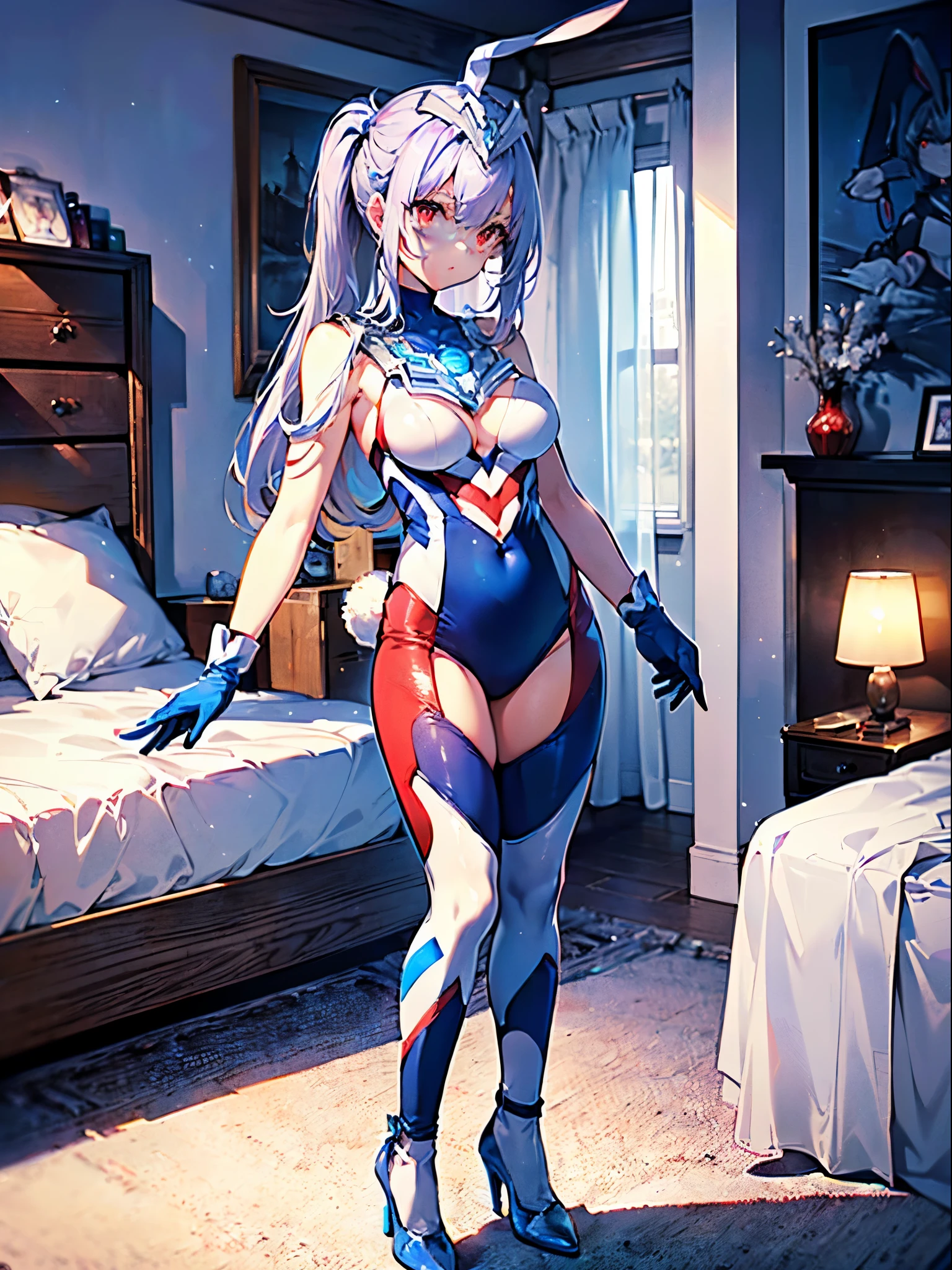 highest quality,sleep on your back in bed,Crab crotch,show me your boots,Leotard sneak peek,glove,elegant, 1 girl, ultraman bodysuit ,cute, blushed, looking at the viewer, from below, prison,blue eyes, beautiful eyes, beautiful background, particles of light, Light of the sun, dramatic lighting, outside, shiny, realistic, table top, highest quality, Super detailed, get used to it, scenery, beautiful and detailed eyes, thin hair,full body shot,
