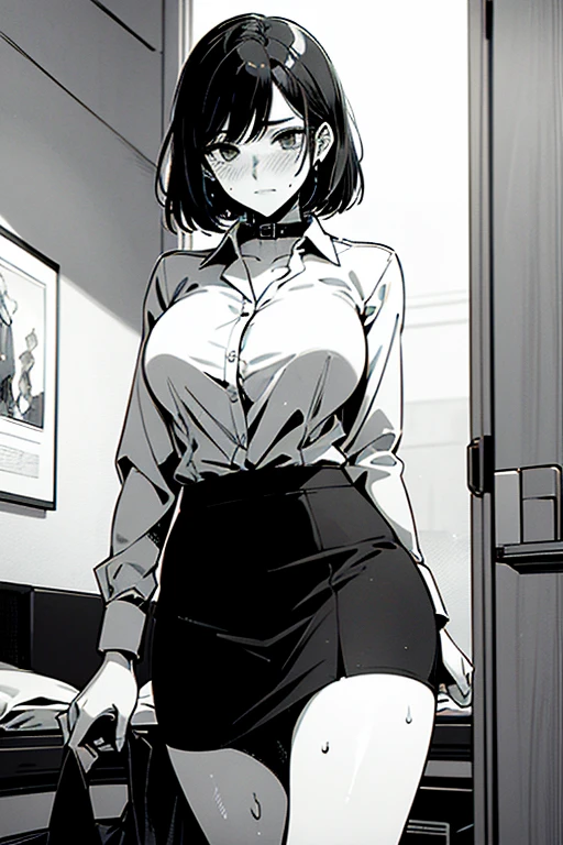 (((coloring only the panties))), depicting a single moment from a manga for adults, hand-drawn, simple line art, manga-style background, (a housewife, drooping eyes, realistic skin), (focus on her panties with all sorts of pattern, ecstasy, (pubic-hair), shame, standing and spread her legs, (((touching her crotch or breast with her hand))), (in the mall, floor, ceiling, shelf, counter, place many people pass), 