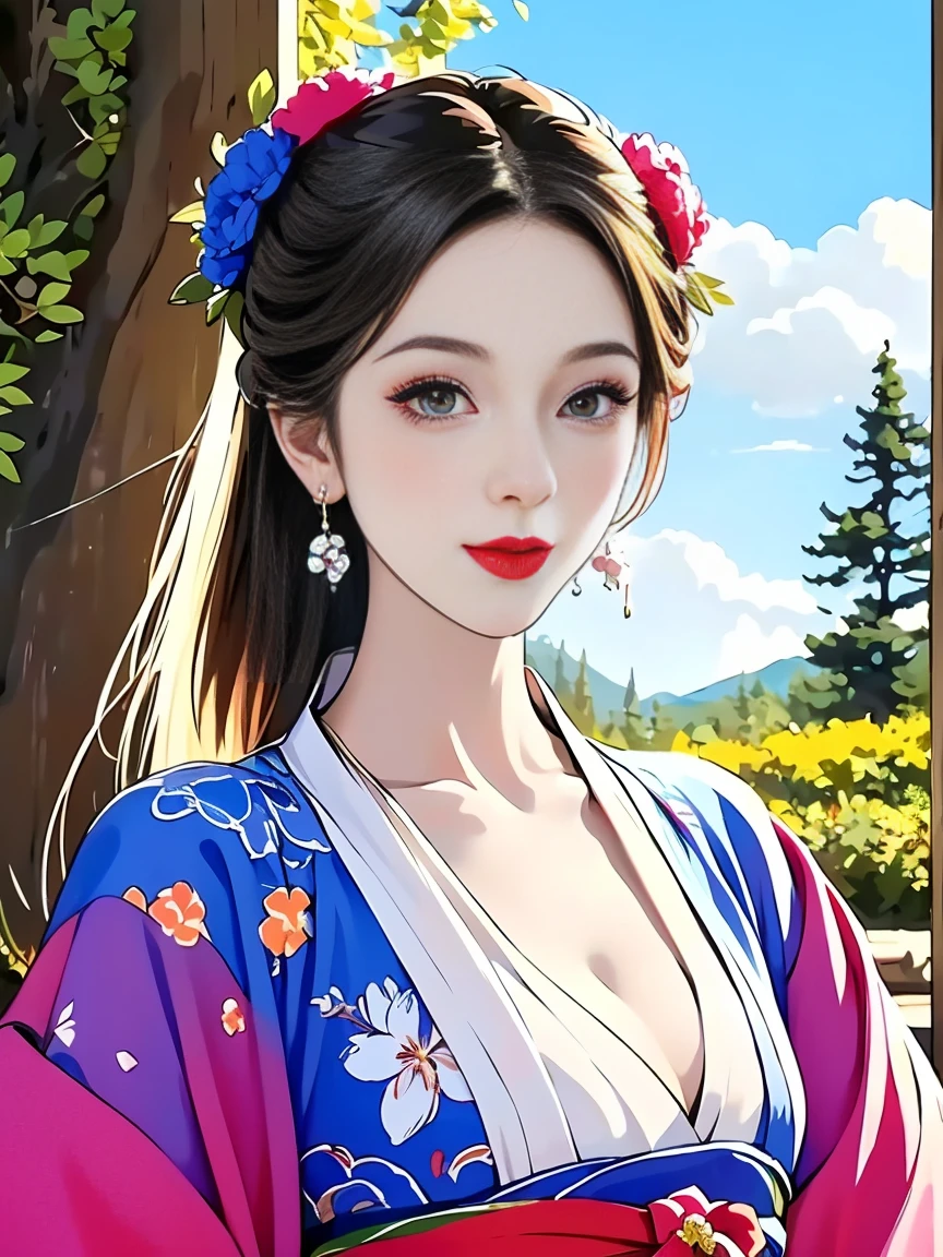 (upper body: 1.5),(white background:1.4), ((tachi-e)), original,(illustration:1.1),(best quality),(masterpiece:1.1),(extremely detailed CG unity 8k wallpaper:1.1), (colorful:0.9),(panorama shot:1.4),(full body:1.05),(solo:1.2), (ink splashing),(color splashing),((watercolor)), clear sharp focus,{ 1girl standing },((chinese style )),flower  background,outdoors,rocks, looking at viewer, make happy expressions,soft smile,pure,beautyfull detailed face and eyes,beautyfull intricacy clothing decorative pattern details, black hair,black eyes,colorwater