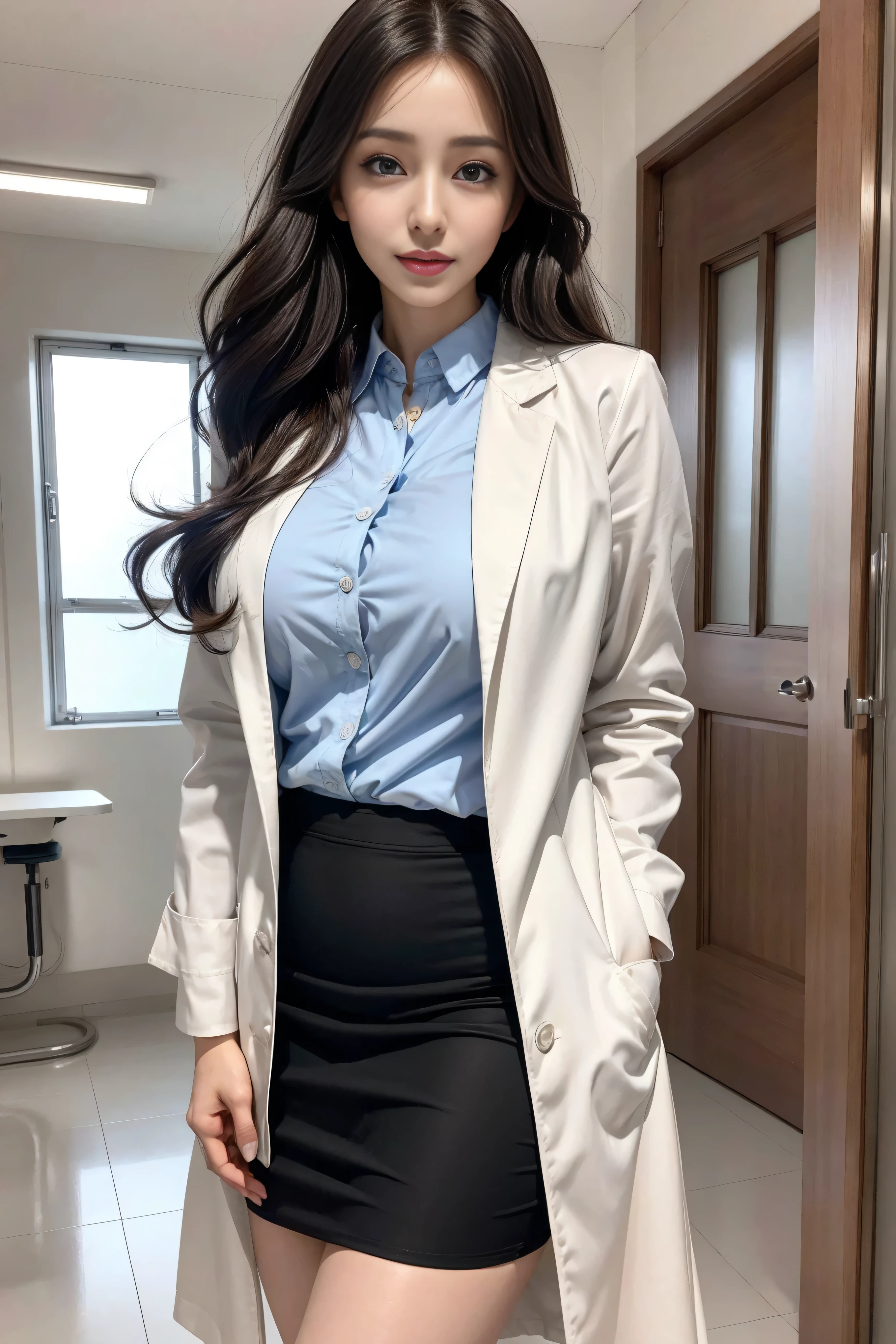 absurderes:2.0、(sit in an office table、pantyhose:1.3)、japanese actress、cowboy shot、solo, 25 year old woman、realistic, Unity 8K Wallpaper, Masterpiece, Realistic face, Realistic skin feeling ,detailed hair, highly detailed, realistic glistening skin, light makeup, ((white suit skirt:1.3、white suit jacket:1.3, curvy, black eyes、))、(In the modern office:1.2)、