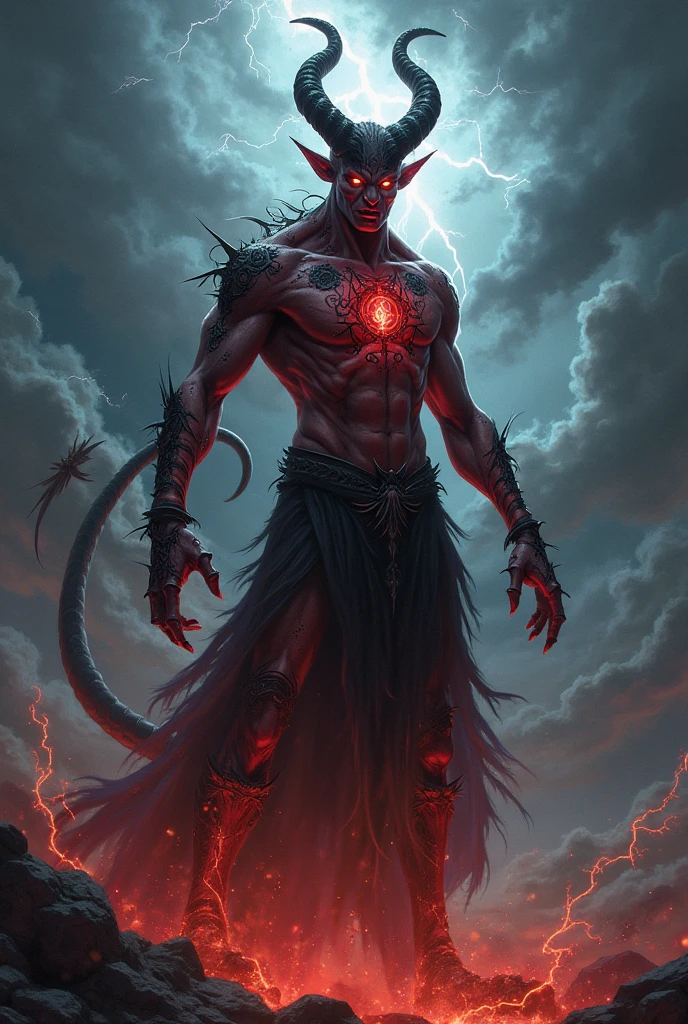 a elf
In hell with red fire and evil sign background
With a big and thick blue Star of David necklace
With many evil tattoos on arms and legs
The number 666 is written in blood on his stomach
with horns
With sharp teeth
with long and sharp ears
Happy and angry face
With bloody hands
A snake is wrapped in a hand
With a weak body, skinny and small and a bent back