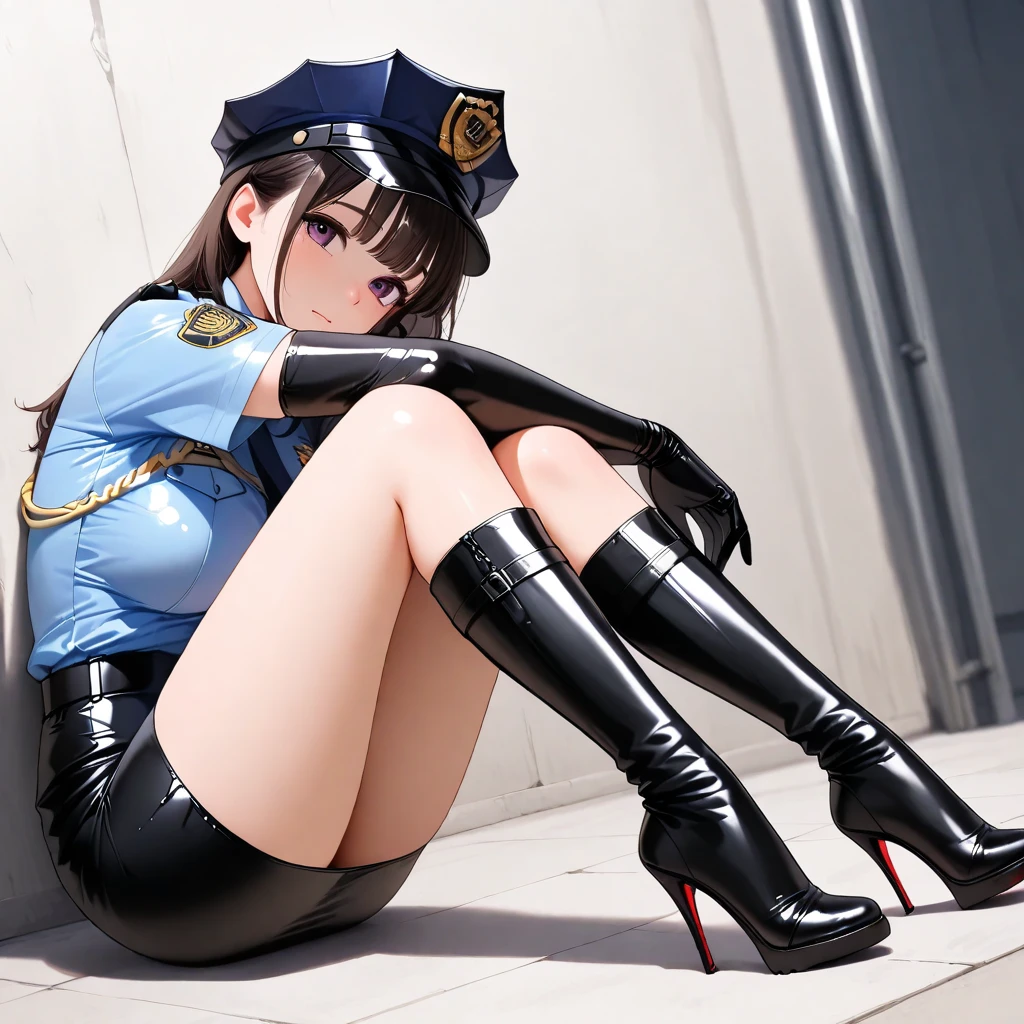 16 years old boy,Wear white gloves,Wear black long-sleeved clothes and tie,Wear a black officer's hat,Wear black pants,Wear black bootiting handmade,Lick one'My gloves turned red,breath through,Very shy,unwind