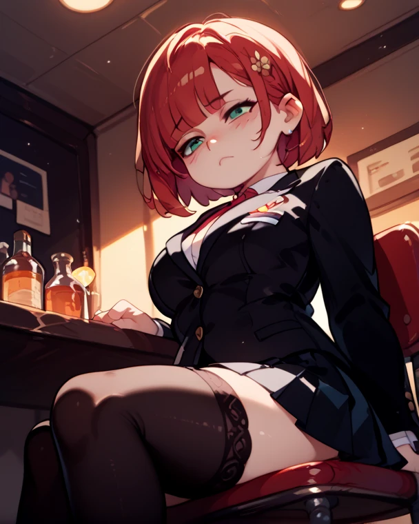 In the yacht you can see a girl sitting with a happy smile and wink eyes, her cheeks are chubby, her hair is colorful, colorful eyes use black sun glasses. holding a glass of wine