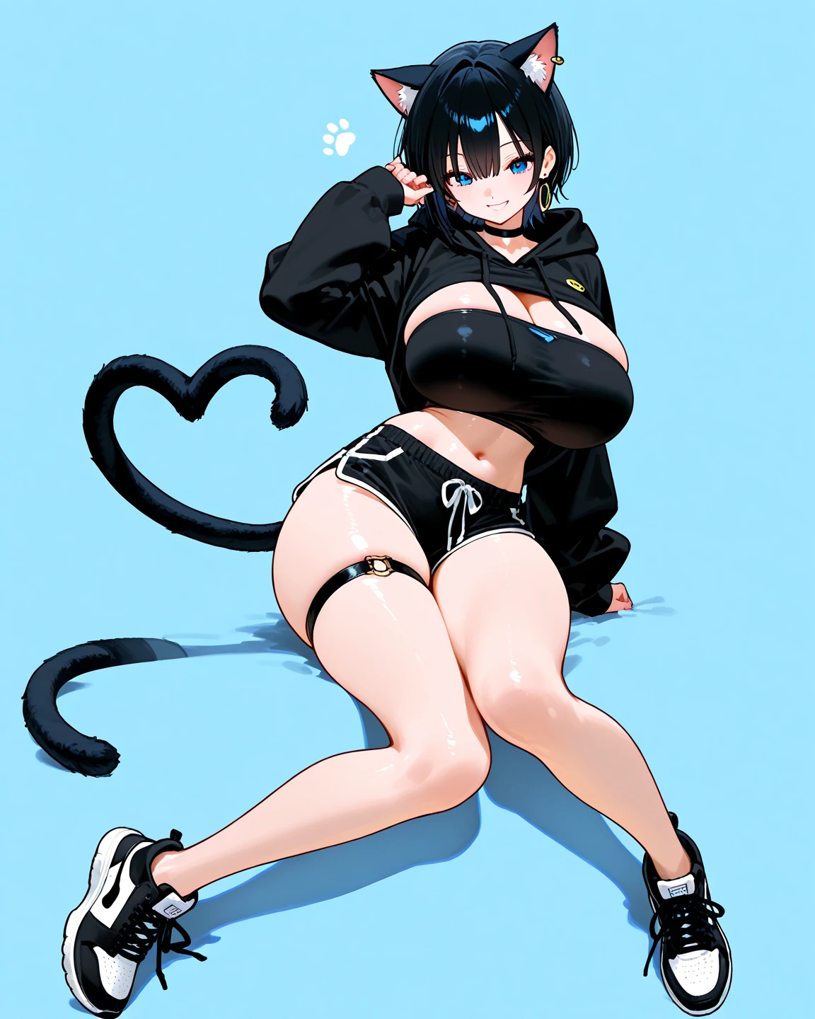 (top quality:1.5, best quality, masterpiece), (((1명의 girl만 등장))), 1 girl, short dolphin pants, tank top, seductive pose, girl, cat 귀, nekomimi, smirk, Bukkake, female masturbation, black hair, nekomimi, sexy look, blush, sweating, wet skin, Various facial expressions, various postures, Feels like a gravure model, a bewitching expression, sexy look, Bewitching posture, sexy look, Bewitching posture, slim 몸매, slim, sweating on the skin, skin is wet, wet skin, high collars, earring, hair two side up, running shoes, orgasm, orgasmic facial expressions, Mischievous look, eyes are half closed, shy, Flushed Face, godcat1, cat, rear cat, Bukkake, pubic hair female pubic hair, female masturbation, dolphin shorts, small breasts,