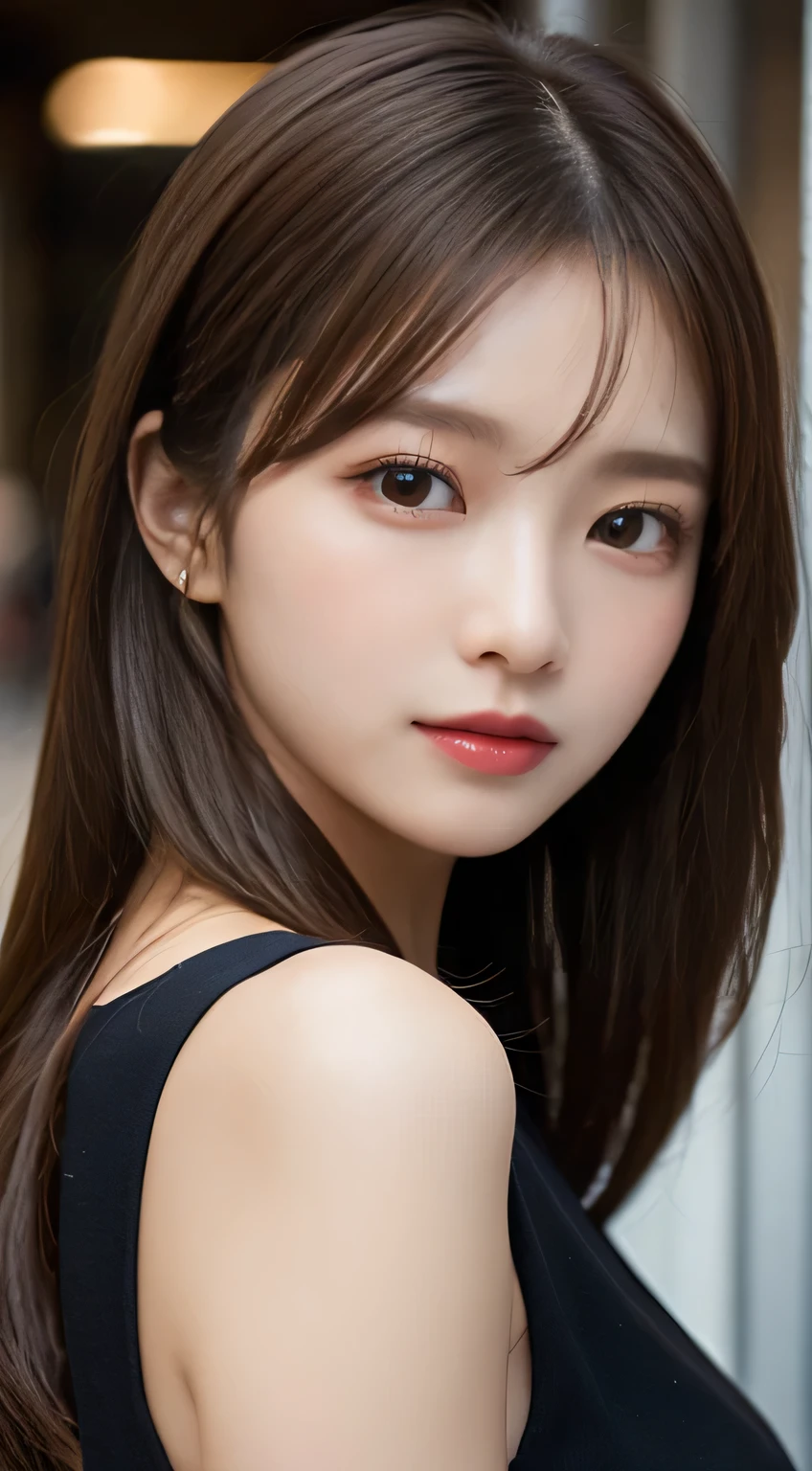 (masterpiece:1.3), (8k, Realistic, RAW Photos, Best image quality: 1.4), 29-year-old girl、(Random Hairstyles:1.2)、Highly detailed face、Attention to detail、double eyelid、Sharp focus:1.2、Beautiful woman:1.4、Light brown hair、Highest quality、masterpiece、Ultra-high resolution、(Realistic:1.4)、Highly detailed and professional lighting、Brown Knight、thin、smile、Long black hair、Deadly position、Beautiful Skin、Random Pause、Shiny Hair、Sculpture model pose、