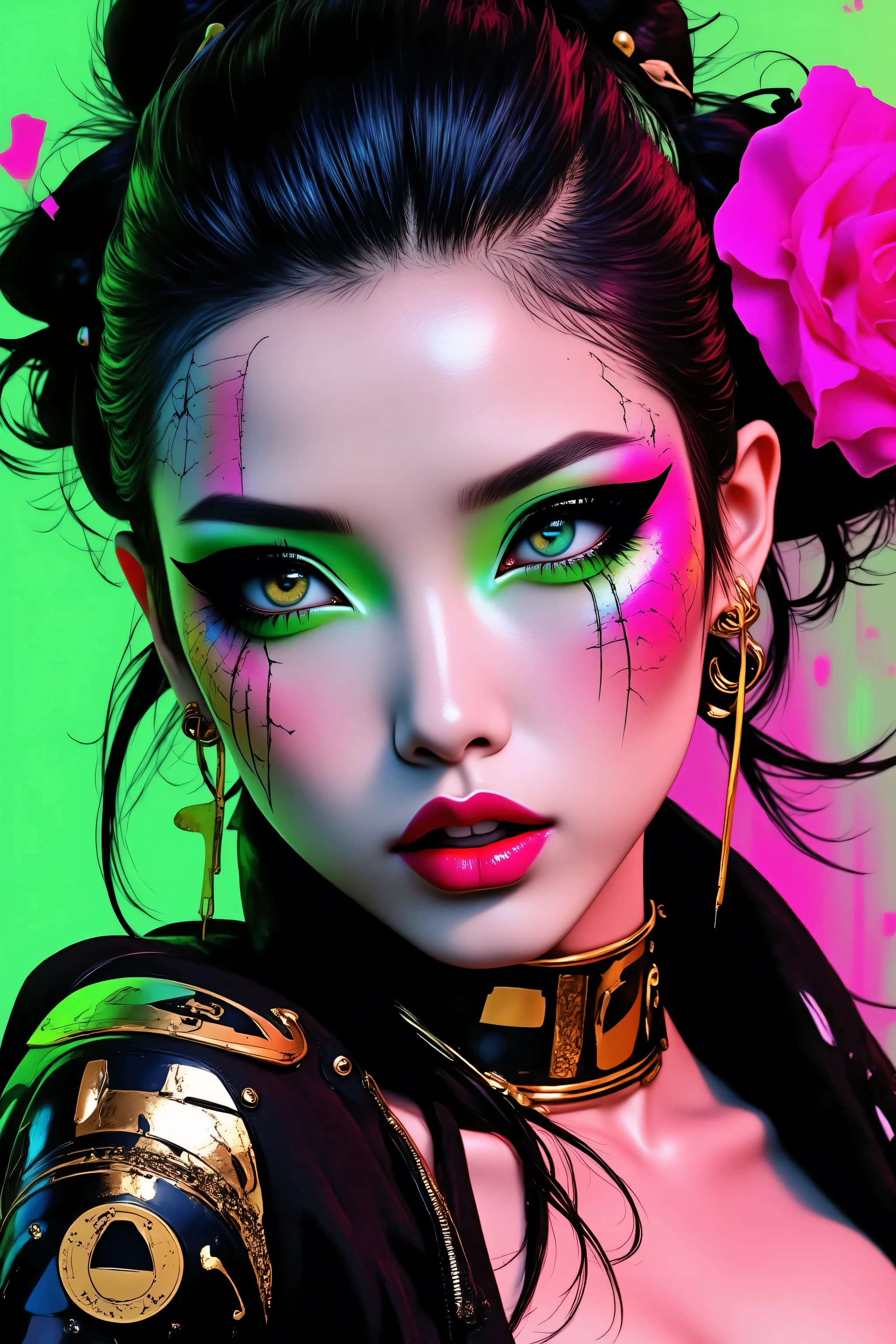 (female black ink art:1.3), vibrant colors, (colorful eyes:1.2), auto-generated perfection, Stable Diffusion 2 expertise
