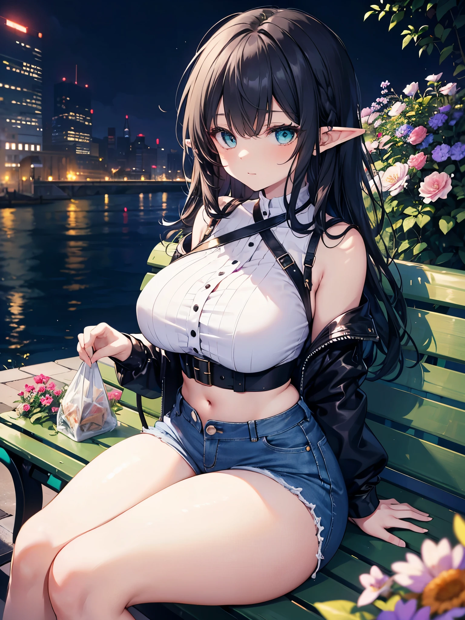 Masterpiece, ultra-detailed, Slimeshion, solo figure, black horns, long hair, oni, girl today, their horns, oni horns, horse tail, (reddish eyes: 1.1), purple hair, single horn, (modest cleavage: 1.2), crescent moon, white camisole, white skirt, off the shoulder, blue denim jacket, denim jacket with stripes.
Obra maestra, detallada hasta el extremo, Slimeshion, figura solitaria, cuernos negros, cabello largo, oni, chica hoy, sus cuernos, cu