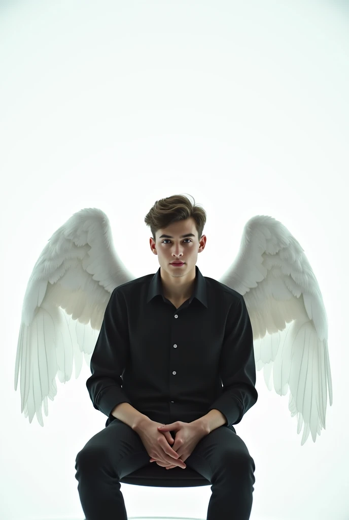 A young male twink, 22 years old, with a cute, angel-faced face with makeup and black hair, wearing a luxurious, long-sleeved, white shirt and brown medieval pants. Behind him is a blackboard with the shape of the brain, its anatomy, and brain cells written on it. He looks proudly as he sits at a desk with medical tools on it. He has an innocent face
