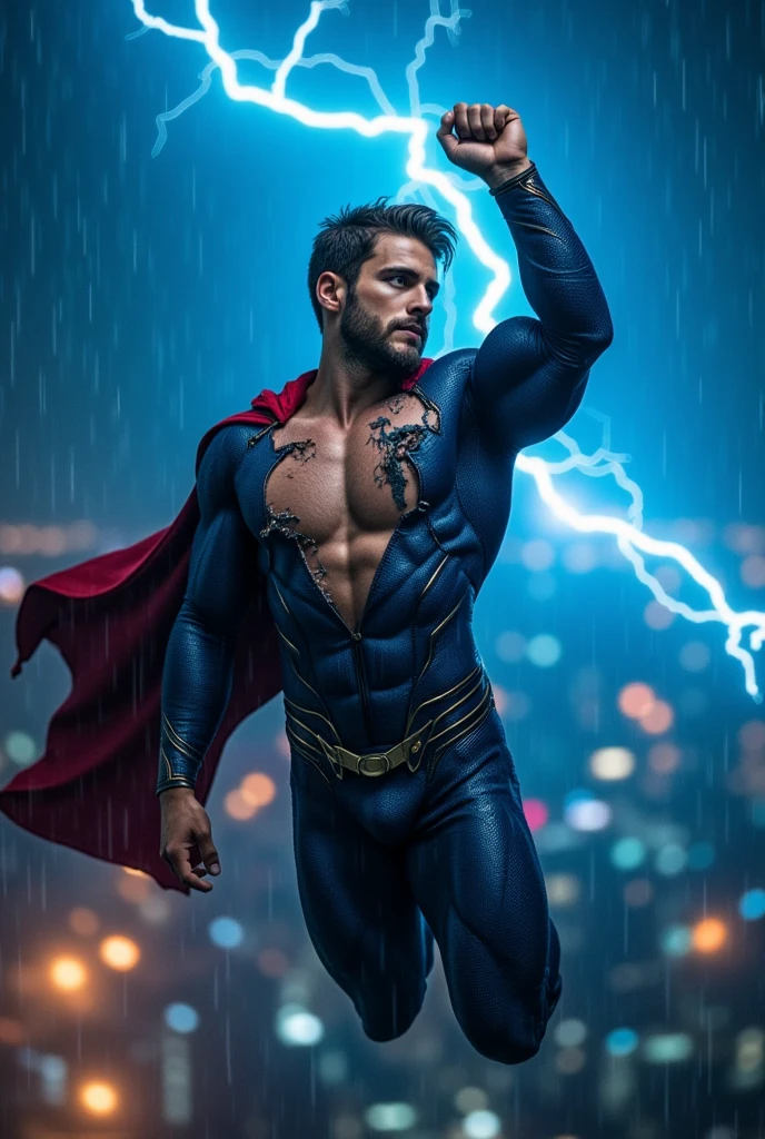 Photo-realistic, ((best quality)), ((masterpiece)), (detailed), masculine portrait of young Zeus, Zeus god, god of thunder, Jupiter, godly, , bending electricity, displaying the ability to manipulate lightning, creating massive lightning, 18-year-old male models, handsome, tall, cute looking, evil look, dark look, powerful, young male, handsome model, clean shave, blue eyes, white skin, pale white skin, pale skin, (short wavy messy brown hair:1.2), messy wavy hair, super strong, muscular, fit, massive muscles, six pack, shirtless, bare-chested, muscle, ripped, strong body, fit body, pant-less, f(ully naked:1.5), nude, sully nude, no clothes, NSFW, 1 perfect penis, 1 amazing penis, 1 nice penis, 1 beautiful penis, 1 amazing penis, 1 good penis, 1 male penis, perfect scrotum, amazing scrotum, nice scrotum, great scrotum, male scrotum, male genitalia, male structure, dark storm, lighting storm, lightning clouds, dark night, mist and fog, heavy fog, murkiness. cloudiness. brume. background,nowhere, far off, distant, far away, secluded, remote, isolated, (Dark background:1.6), 8k, high detailed, ultra-detailed, Stylish Pose, real skin texture, dark cinematic lighting