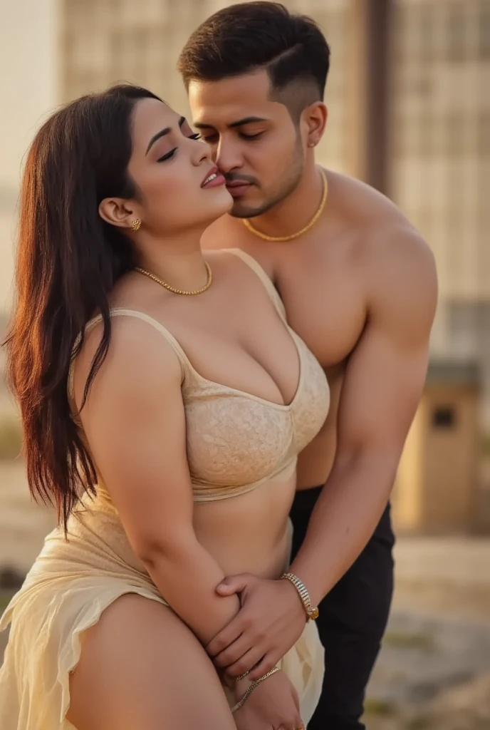 HD wallpaper 32k cinematic shoot of a Beautiful cute wet Indian woman, with thick thighs and a curvy waist, wearing an beautiful Indian dress, ((navel)), ((a man kissing her waist)), ((a man kissing her navel)), ((wet girl)), ((sweaty girl)) 