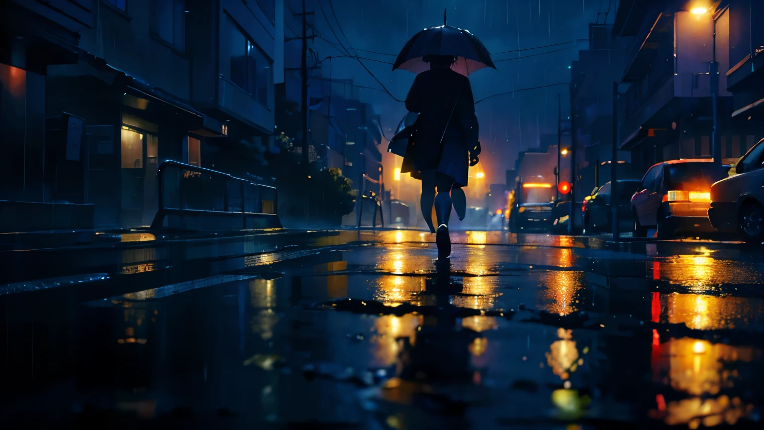 There is a person walking down the street with an umbrella - SeaArt AI