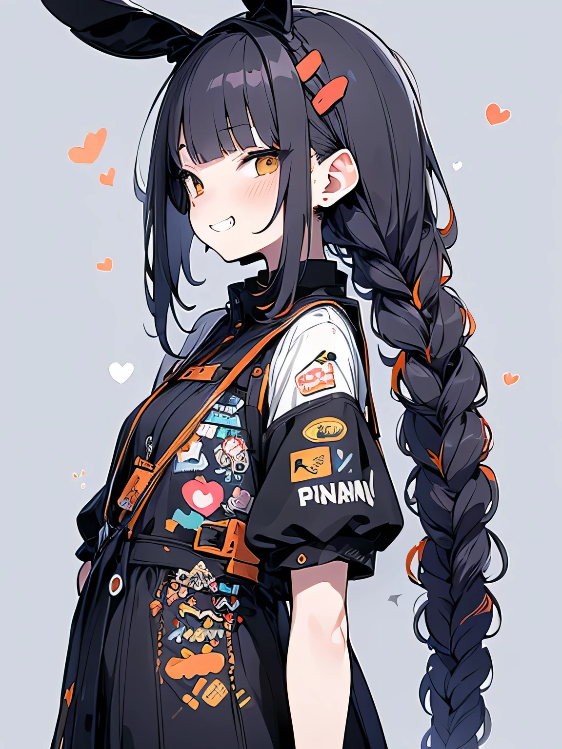 sideview,(looking at viewer),solo,upperbody,orange 2braids,blunt bangs, old,sexy bunny girl costume,grin,ウェイトレス,パフェ,model pose:1.3,sexy image back ground,(manga style),(sketch),( illustration),(masterpiece),(best quality),