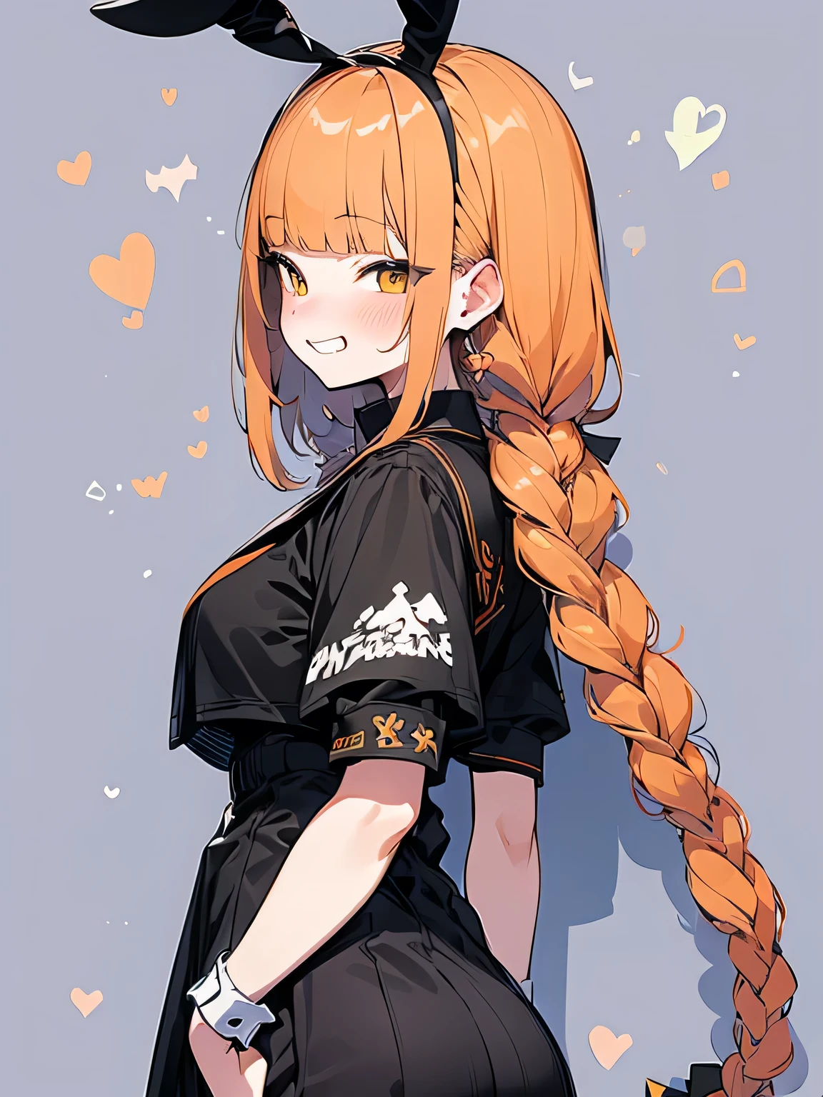 sideview,(looking at viewer),solo,upperbody,orange 2braids,blunt bangs, old,sexy bunny girl costume,grin,ウェイトレス,パフェ,model pose:1.3,sexy image back ground,(manga style),(sketch),( illustration),(masterpiece),(best quality),