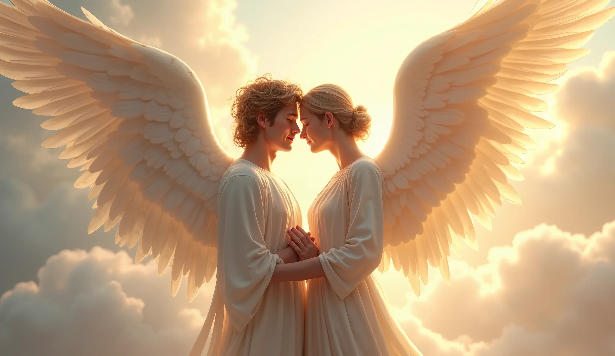 An angel and a young male patient at the entrance of a hospital operating room