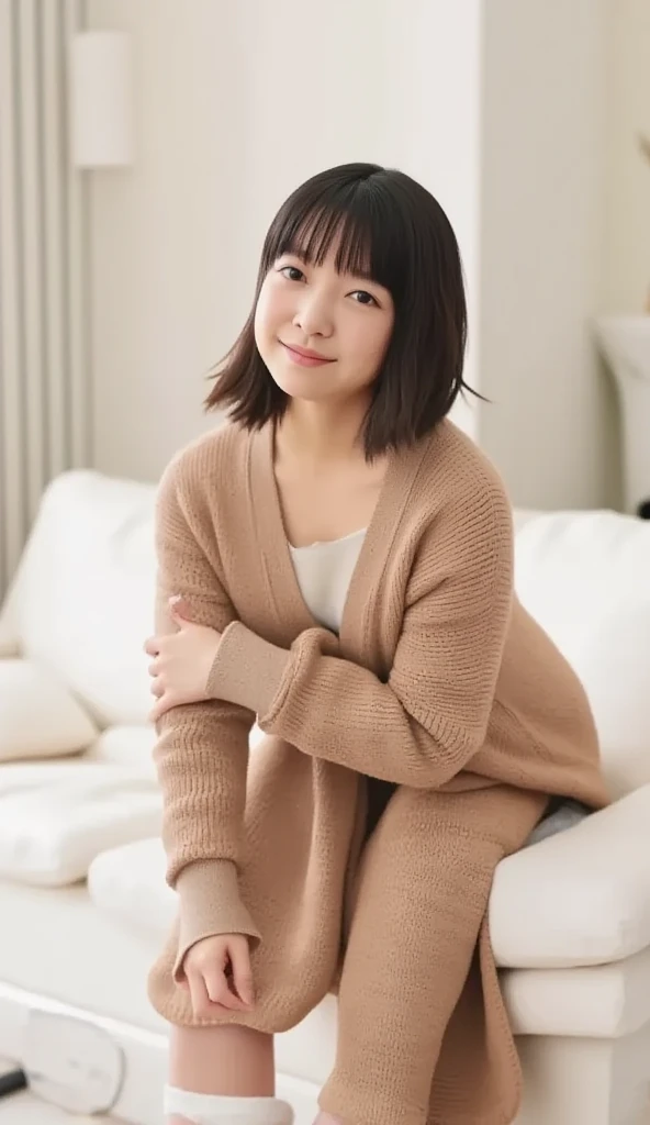 ((sfw: 1.4)), detailed face, cute face,brown eye, master piece , best quality, matured woman face , squatting , blouse , japanese , room , indoor