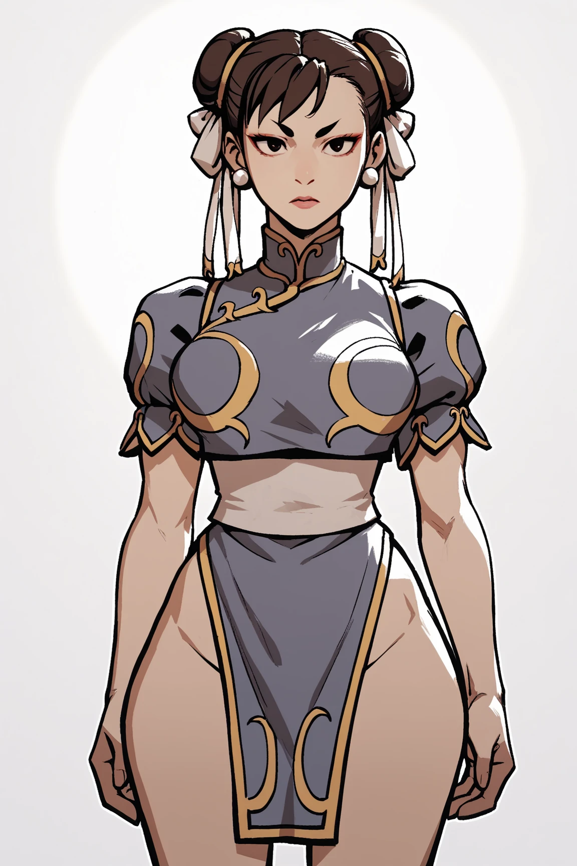 extremely long hair , ponytail, perfect anatomy 1 girl tall solo, slim thick, ((muscular)) high elf toned body, silver breast plate, blue cape, slendered abs, hourglass waist, detailed face, defined cheekbones, puffy lips, gauntlets, gold crown, shadow over eyes, looking at viewer, masterpiece, white thigh highs lingerie, brown skinned