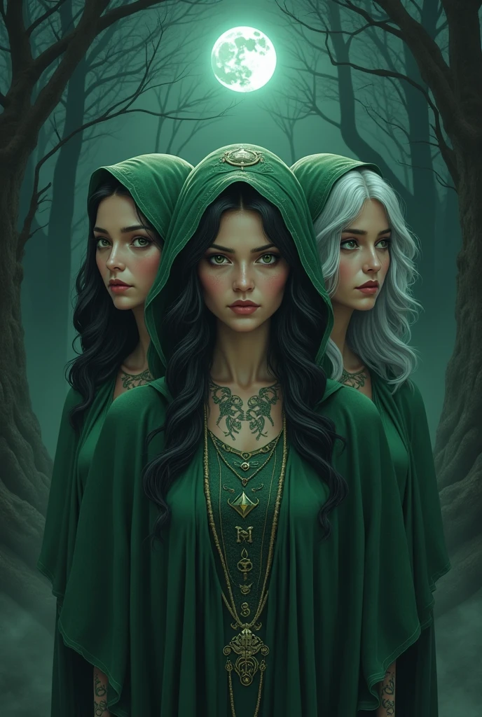 28 Jahre,a beautiful young woman, (lange schwarze geflochtene Haare), hogwarts haus Slytherin, long green cloak, Naked disarmament, (bare boobs), green snake chain around the neck, Hogwarts im Hintergrund, holds green fire in his hand, Hand burns green,
