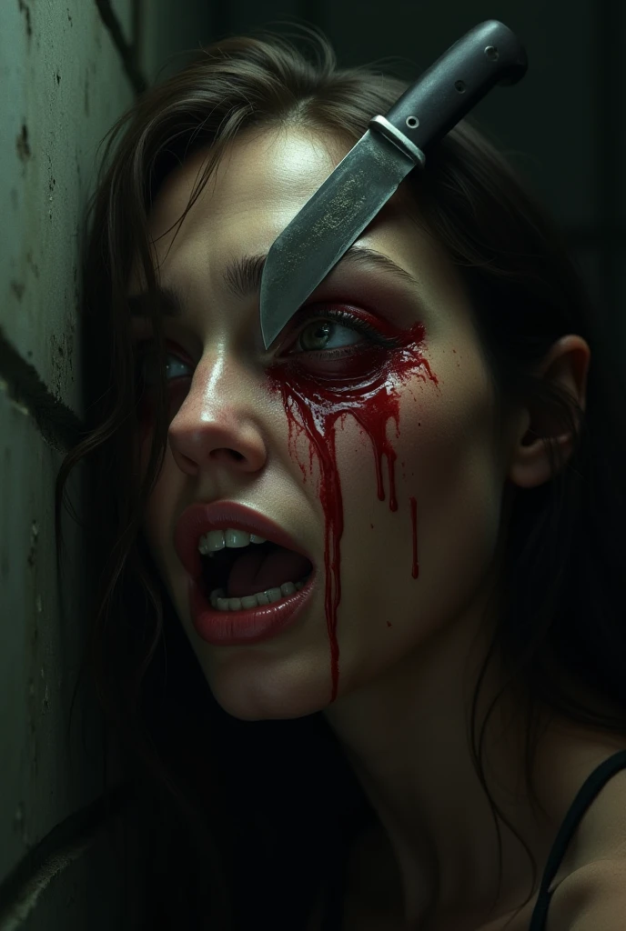 They are in a cozy bedroom, Her Full body is shown on a bed with a man as she is on top of him biting into his penis with her sharp fangs, realistic blood, perfect eyes, Perfect anatomy, realistic, gore, realistic skin and flesh, she is a vampire who feeds on innocent men, she is a virgin killer, she is biting deep and hard into his penis with her sharp vampire fangs, blood is dripping from his penis, she is trying to bite his penis off so that she can eat it, she has very sharp vampire fangs, she has a perfect athletic body, she is skinny with small perky boobs, she has abs and defined muscles, her skinny body is perfectly proportioned, she has a crazy look in her eyes, she is a sexy sadistic sex addict , a sexy tight dress with Long black stockings, she also is wearing black high heels with red bottoms, there is blood everywhere as she is biting into his penis with her sharp fangs. She has a perfect face, perfect eyes, and perfect bone structure, she has a skinny body with defined abs and muscle