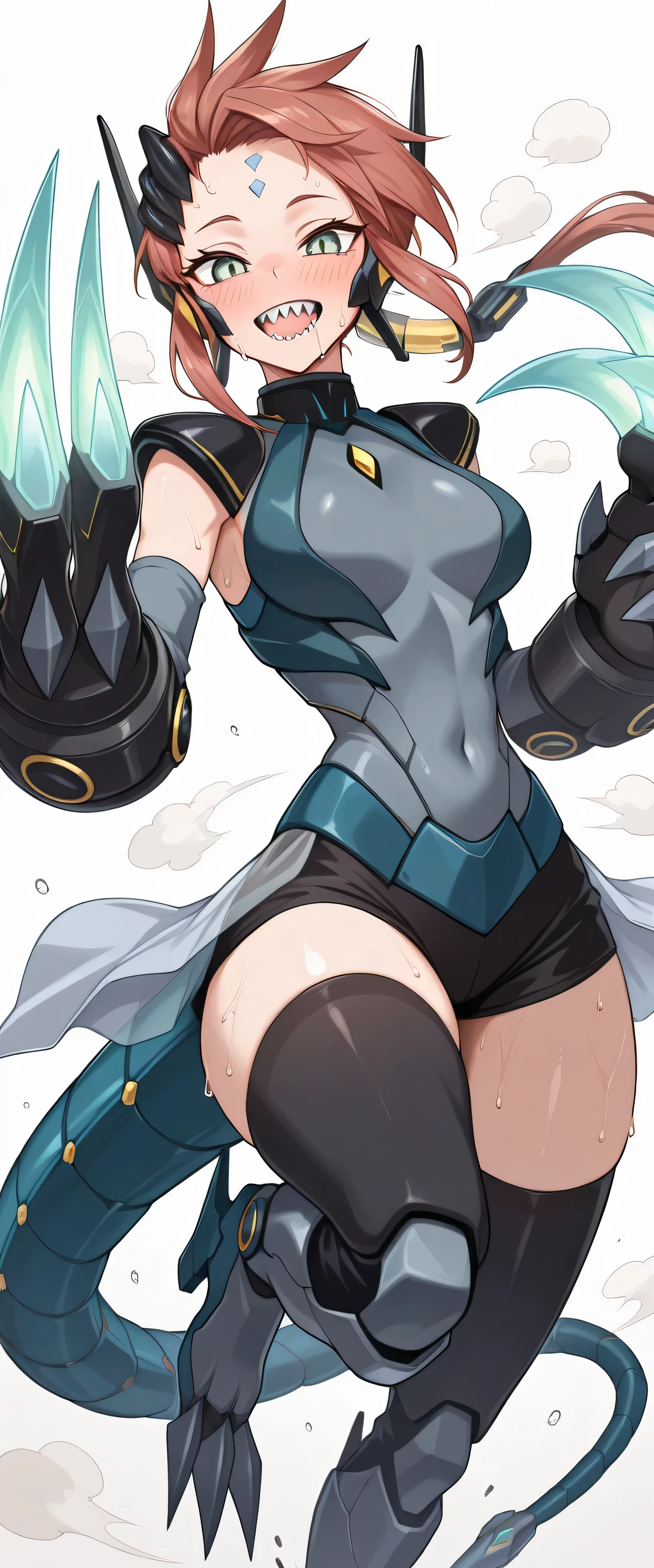 tmasterpiece, hight clarity, hightquality, Detailed face, detailed body render, 1girlhugebreasts,Sleeveless clothing,Beds, Sleeveless shirt, Fishing net clothing, Dark lips, Unzipped jacket, exhibitionism,No bras, breasts out, Be red in the face, (In the bedroom),Full body photo,Orgasmic face,Eyes rolled upwards,Mouth open,The tongue is pulled out ,cross-eye