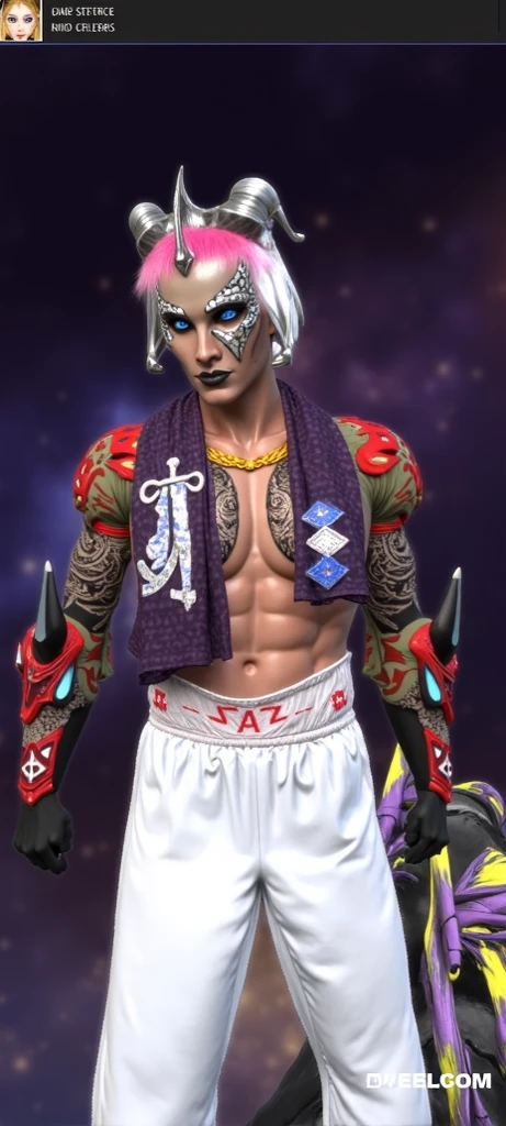 Real life adaption of this character, adult man face, brown skin tone,cool expression,realistic same blonde hair,(realistic same white outfit), realistic background, hyper realistic, realistic light, realistic shadow, realism,(photorealistic:1.2), looking to viewer, realistic same outfit in the head, muscular man body