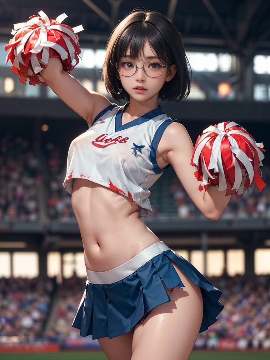 (Detailed face and eyes:1.2), (perfect face and eyes), (full body in frame), (Full body film photo), 18 yo, (stunning cheerleader), (small), (midmorning outdoors), skinny, (huge chest), (big breast), (shy smile), (bashful), (innocent:1.2), (skirt:1.2), (athletic shoes), (crop top), (beautiful:1.3), (model face:1.3), (eyeliner), (ear piercings:1.4), (photo-realistic:1.2), (short hair), (High detail RAW color Photo:1.2), big round ass, dynamic pose, highly detailed, gigapixel, extremely detailed, (depth of field), 8K HDR, shadows, (realistic:1.2), pubic hair.
