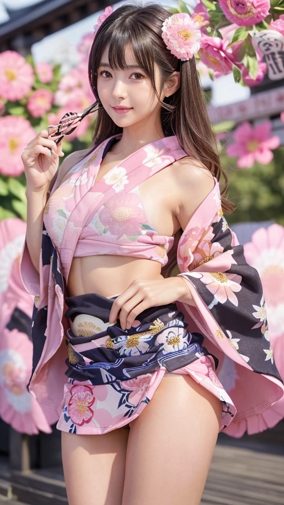 Cute and mysterious idol samurai girl、whole body、Good style、、、、、、、、、、Thick legs、、Fluorescent pink and purple armor kimono(Butterfly pattern)、Neat and clean idol face、、、
