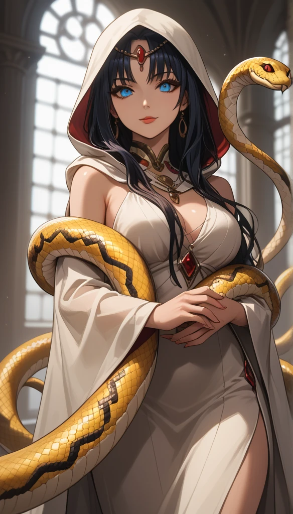 a closeup of a woman holding a snake and a snake, goddess hecate, hecate, beautiful female the gorgon, Eldritch Goddess of Horror, snake woman hybrid, supernatural goddess, snake woman, Lamia, goddess of greek mythology, Earth Goddess Mythology, queen of snakes, octopus goddess, the gorgon, pagan goddess, nyarlathotep