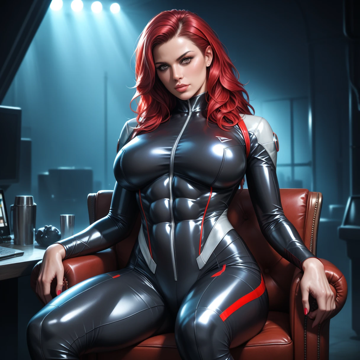 ((best quality)), (photorealism:1.2), NFSW , porno hardcore,  athletic woman, eager, amused, mischievous, squirting, 35 year old Russian woman, messy red hair in braids, ride, he has a dick, ejaculates, urine, no panties, she touches her huge, turgid and gigantic breasts, no bra, exposed erect nipples, ( in a spaceship control room, star trek, full body shot, exudes beauty and lasciviousness, horny, no tattoos, latex and metal accessories, ) , ride, full frontal nudity, full picture, with long hair in braids,  prominent cheekbones,  legs apart, seno enorme con exposed erect nipples, high latex boots, pubis with thick hair on display, hairy fleshy vagina open