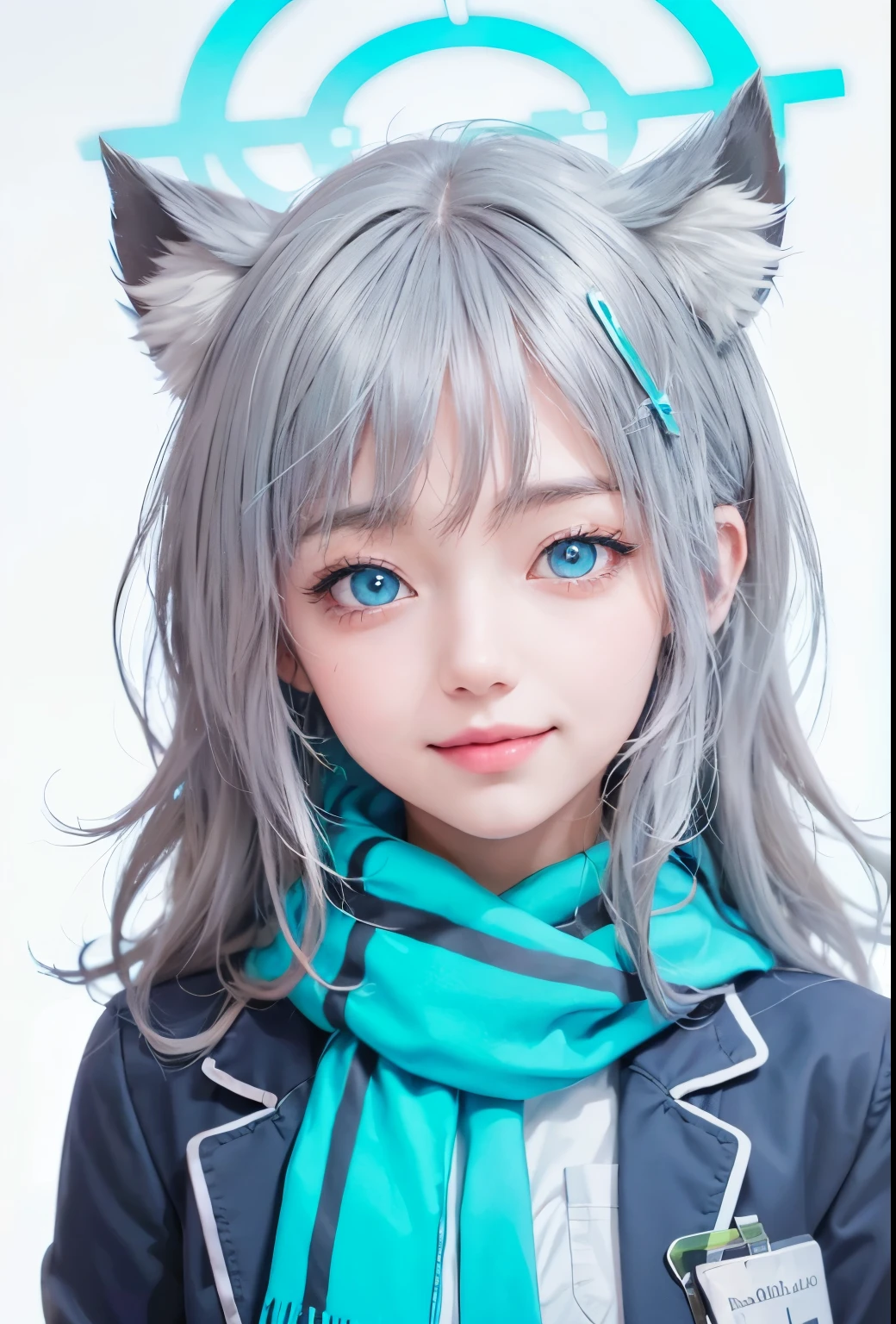 Realistic, Sunaookami Shiroko from Blue Archive, ultra detail, masterpiece, high quality, perfect detail, blue eyes, smile,