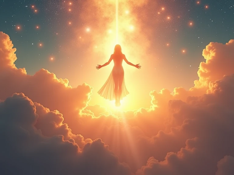 Create an awe-inspiring apocalyptic scene featuring a dramatic, open sky filled with swirling clouds and beams of light breaking through. The atmosphere should be intense and cinematic, with a sense of both destruction and hope. In the center of the scene, depict a woman who appears almost angelic, floating gracefully in the air. She has a perfect, ethereal form, her body surrounded by a radiant, golden aura that contrasts with the dark, chaotic surroundings. Her long, flowing hair is a striking blue, catching the light in a way that adds to her otherworldly presence. The lighting should be dynamic, with intense highlights and shadows that enhance the dramatic mood of the scene. The background could include ruins of a city or a landscape being torn apart, but the focus remains on the woman, who emanates an incredible, calming energy, as if she is the last beacon of hope in this apocalyptic world. The overall composition should be worthy of a high-quality, cinematic film, with every detail contributing to the epic and powerful atmosphere