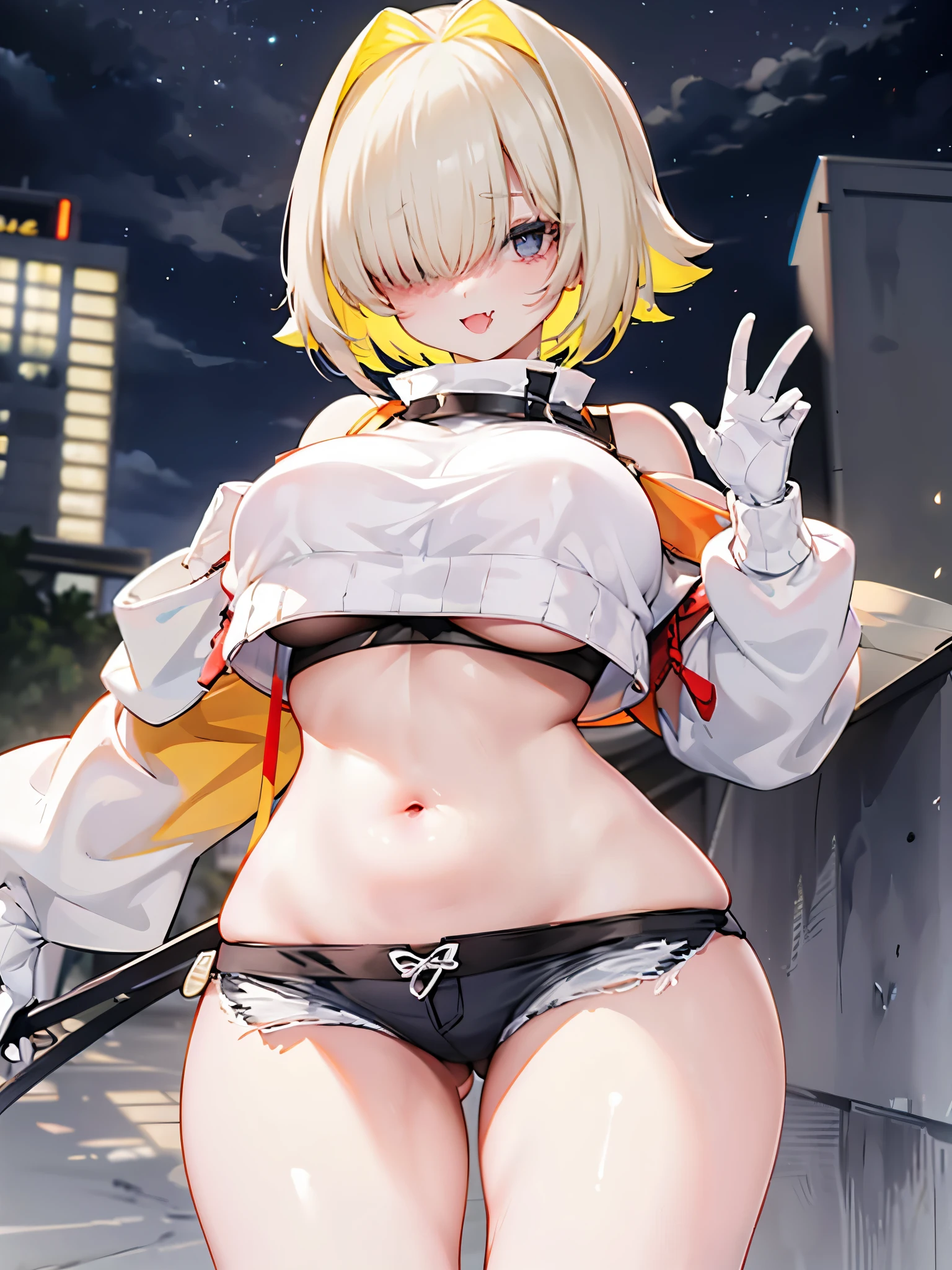 ((masterpiece)), (woman with short golden hair: 1.3), (super thick and plump body: 1.3), ((huge breasts and butt))), (excessive body sweat: 1.3), (small head: 1.2), (indecent tattoos all over the body), (indecent tattoos all over the body)), (sharp shiny small gold slingshot bikini with lots of red pins: 1.3), (shiny skin: 1.2), (shiny skin: 1.2), (with the tips tied Attaching a used condom to underwear)), park at night, ((large amount of adhering to butt)), ((posture correcting posture and saluting)), close-up, blushing face due to embarrassment