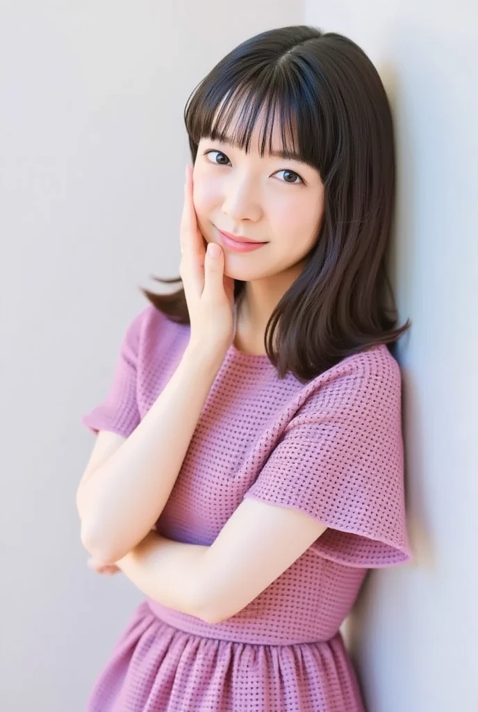 (( top quality、In 8K、 masterpiece :1.3))、 1 girl、  beautiful woman with slim abs accent:1.3、 super detail face that has an item、Delicat eyes、double eyelids、 full-body lesbians、poneyTail、20 years old、 shy 、 Hair、street、Eroticチック、Erotic、 invite a gaze、Summer clothes、 skirt、smile