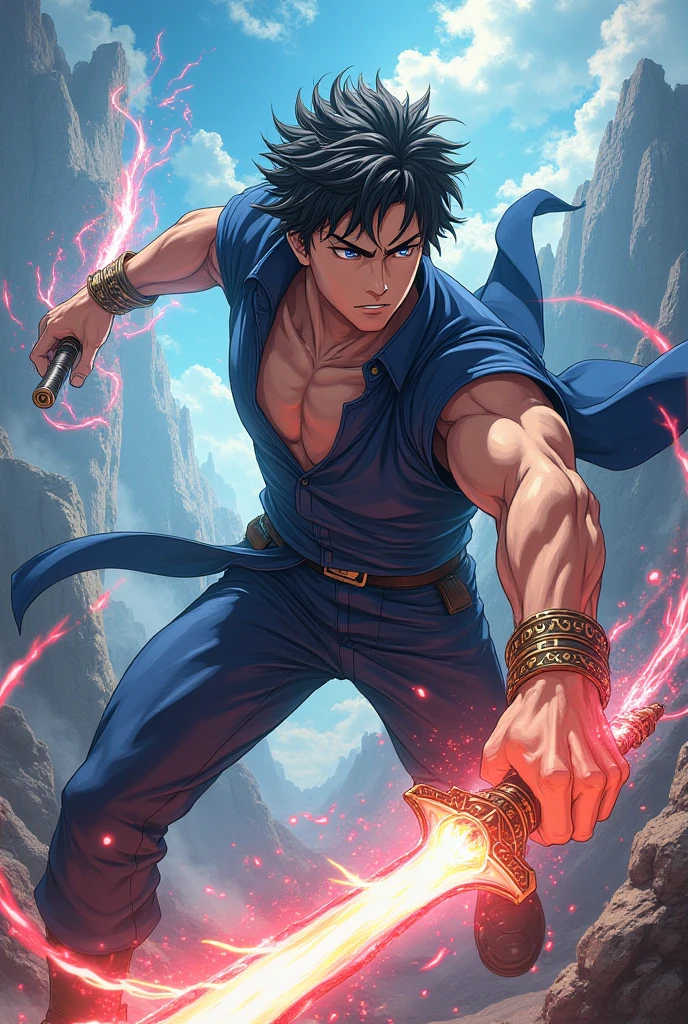 1kid boy, muscle, Full body version, 1character, purple eyes, short haircut, angry eyes, black color hair, topless, boots, Grassroots, full background in field town, motion blur, lighting, (one piece art), battle gesture, bandage, smoke effect, fire burning in hand,