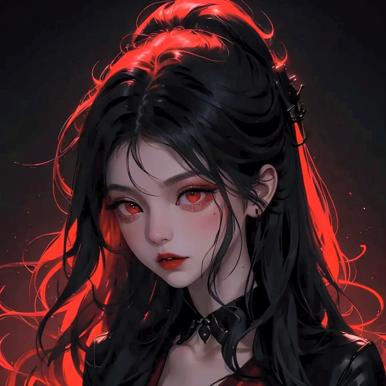 Anime girl with red eyes and black hair，Smoke comes out of the mouth, in the art style of bowater, Beautiful digital illustration, stunning digital illustration, Digital anime illustration, Inspired by Ai Xuan, anime styled digital art, by Yang J, demon slayer rui fanart, [ 4 K digital art ]!!, with glowing red eyes, Digital art. art  stations