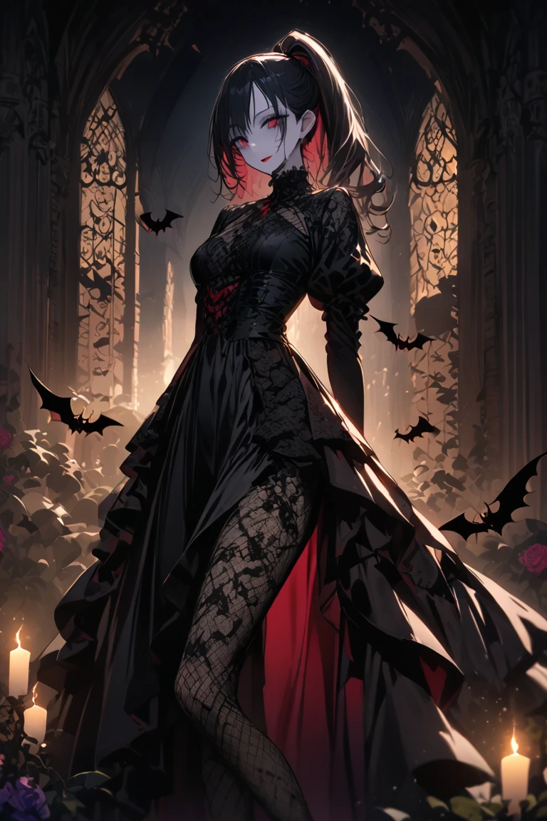create a full body 2d modal a girl looking like a vampire like erena from skyrim An elegant and not a messy vampire, a full boady female vampire An elegant and not a messy vampire, a female vampire