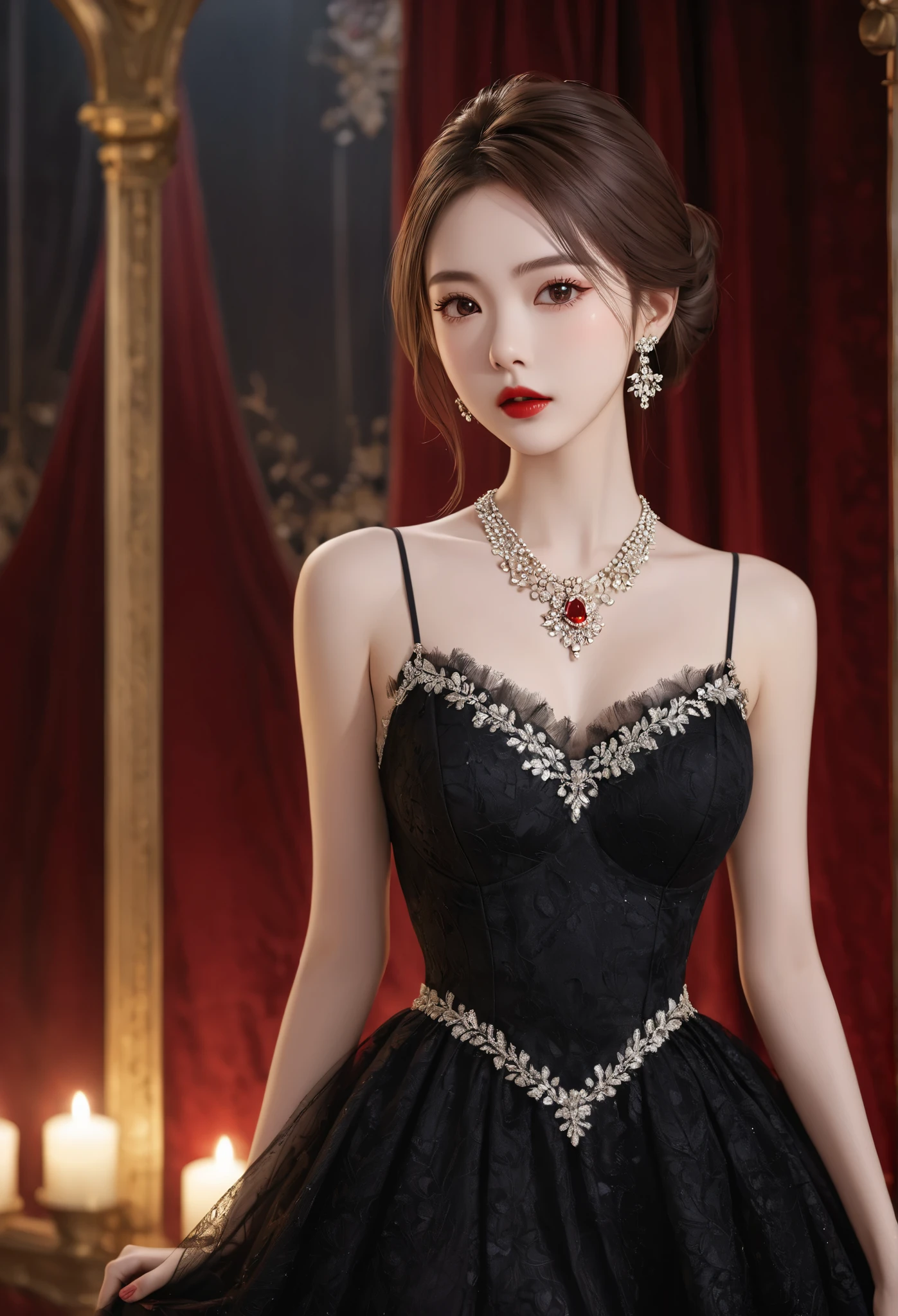 1girl in a modern, elegant ball gown, styled with a sleek updo and minimalist jewelry. She should have a confident, regal expression. The background is a luxurious modern palace, with clean lines, high ceilings, and extravagant chandeliers. The photo should be shot in high definition, with a sharp focus on the subject and a soft, blurred background for a captivating portrait,
filmg, <lora:FilmG4:0.7>